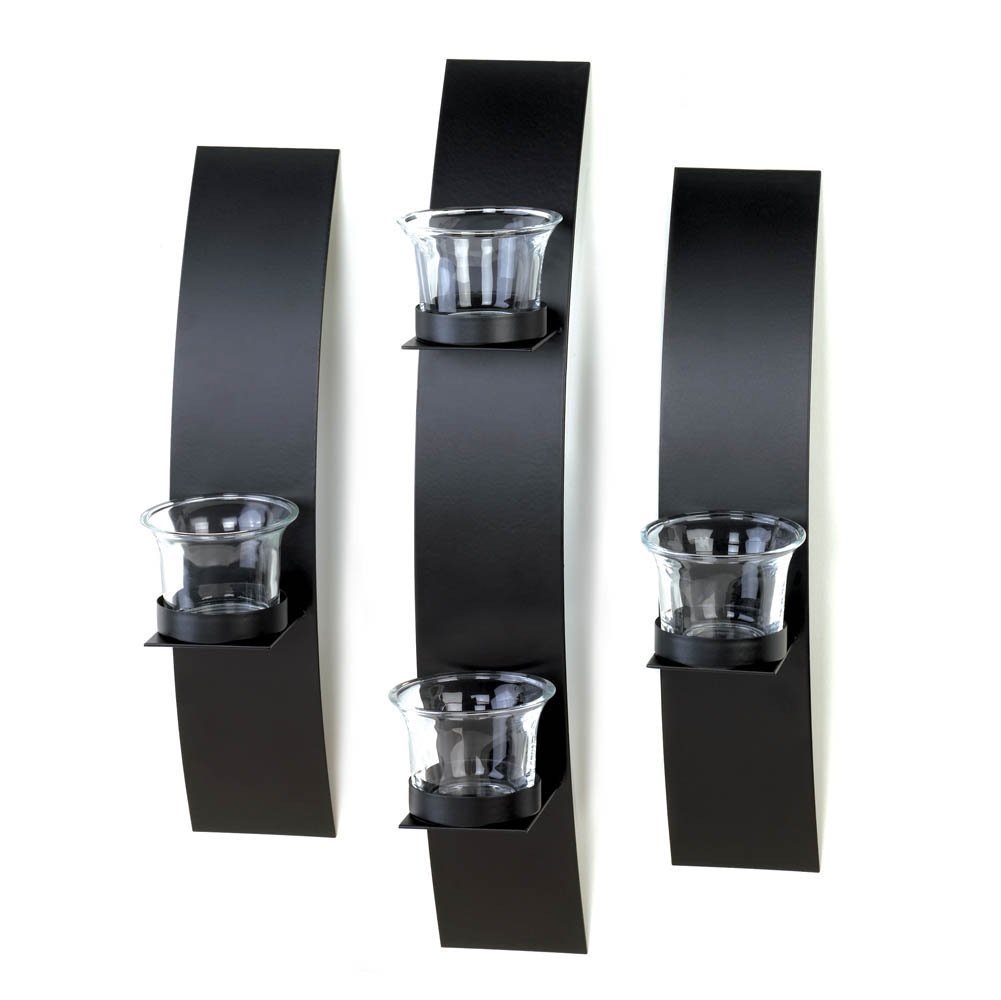 Accent Plus Home Locomotion Black Wall Candle Holder Set - 3 Piece Decorative Wall Sconces for Living Room, Bedroom & Dining Room Lighting
