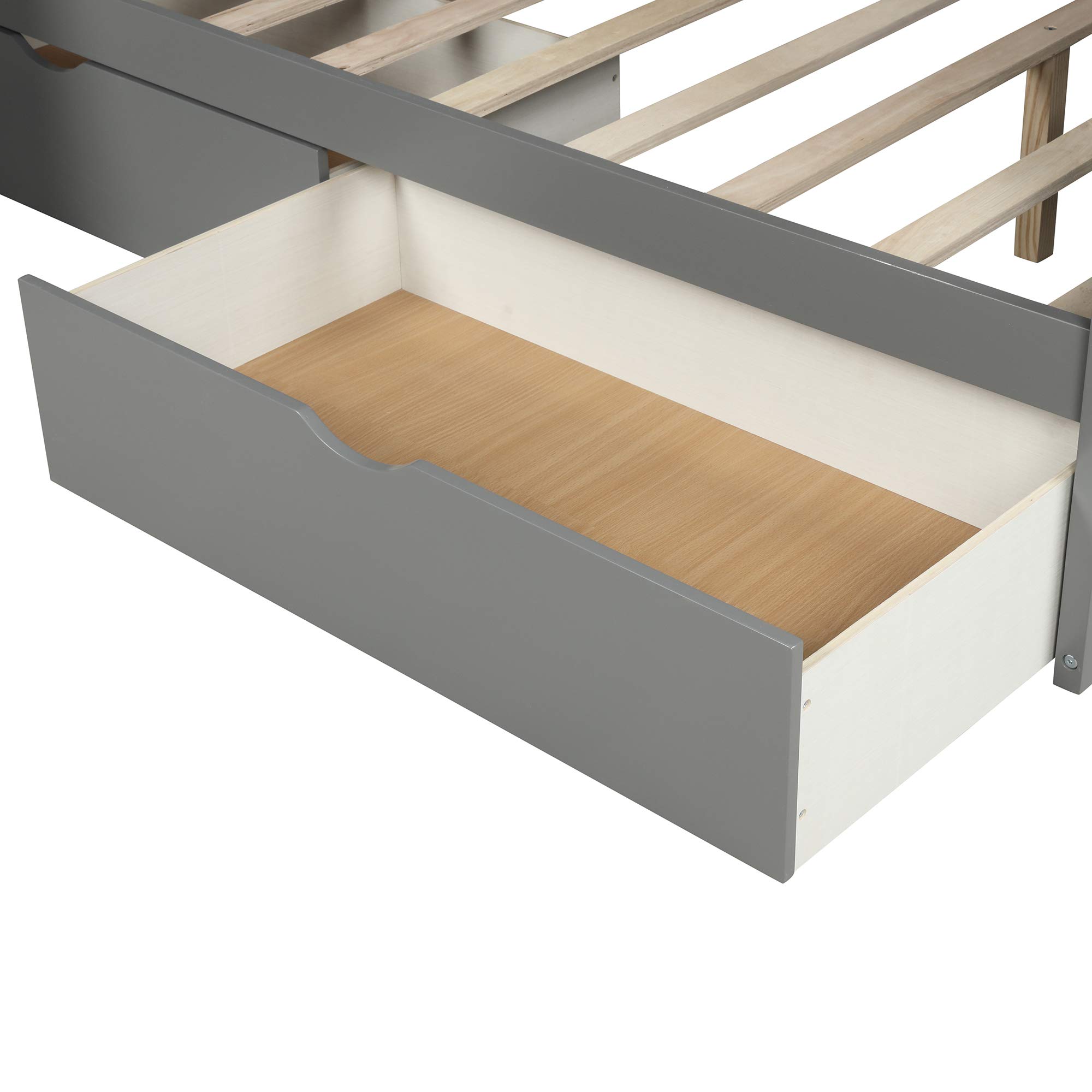KLMM Twin Over Full Bunk Bed with Storage & Slide - Convertible for Kids & Adults (Gray) - Perfect for Small Spaces & Shared Rooms