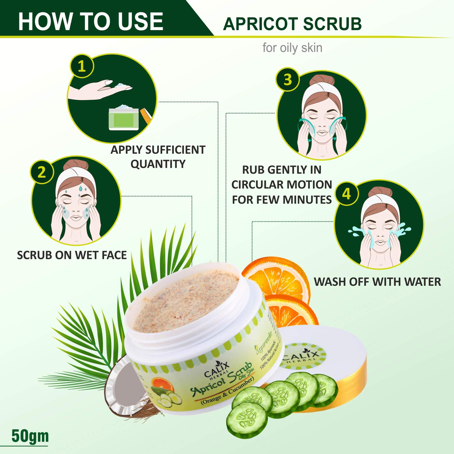 Calix Herbal Apricot Facial Scrub - Exfoliating & Pore Cleansing Face Wash with Cucumber & Orange Extracts for Blackhead Removal (50g) - Perfect for Daily Skincare Routine & Acne-Prone Skin