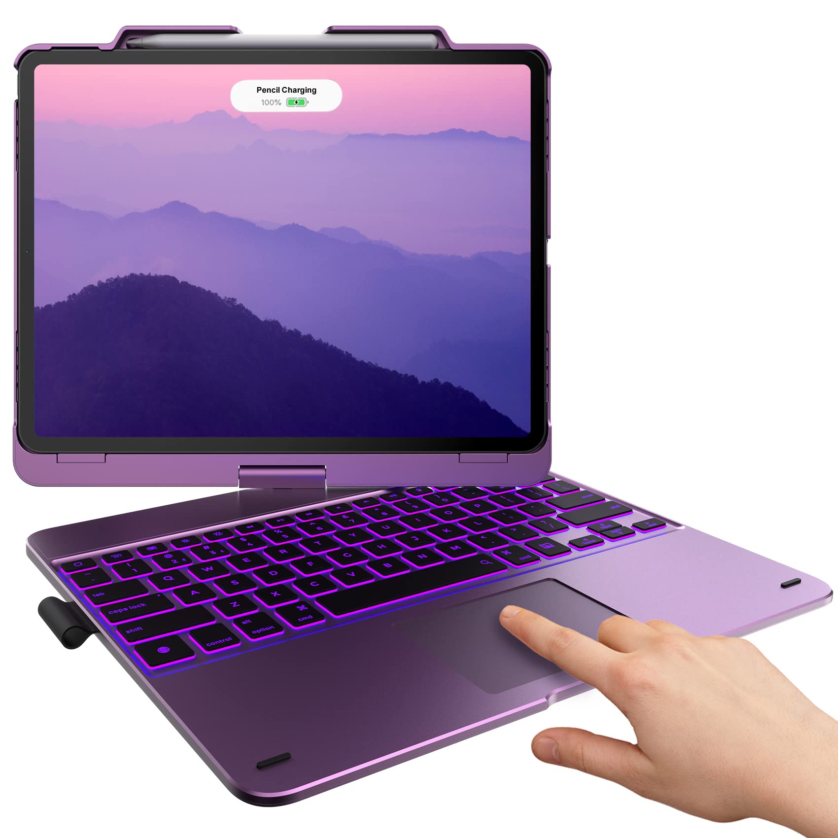 iPad Pro 12.9 Case with Backlit Keyboard & Touchpad (6th/5th/4th/3rd Gen 2022-2018) - 360° Rotatable, Slim Design, Stylus Holder - Perfect for Work, Travel & Study | Purple