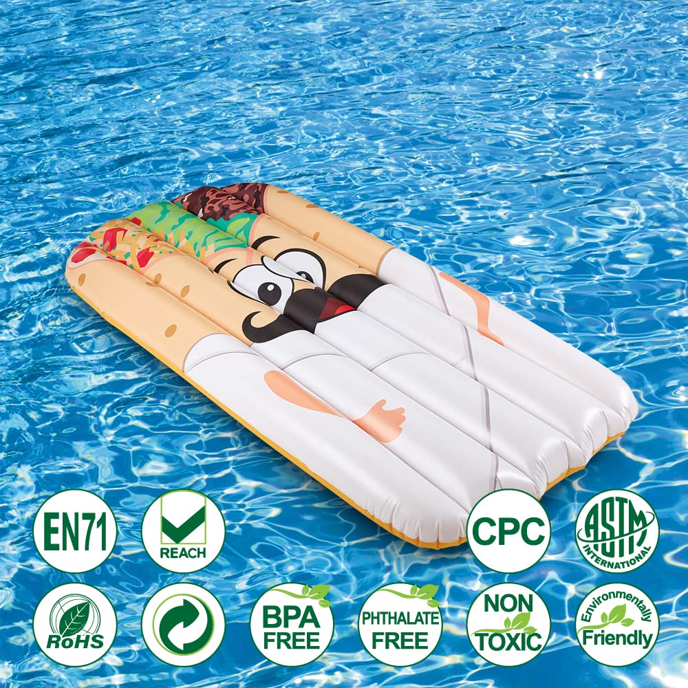 **Mr. Burrito Pool Float 2 Pack - Giant Inflatable Burrito Float for Adults & Kids (68 Inches) - Fun Summer Pool & Beach Toy for Relaxing, Parties, and Family Gatherings**
