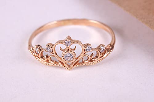 14K Rose Gold Wedding Ring for Women - Elegant Crown Engagement Ring with Zirconia, Art Deco Promise Ring, Proposal Ring for Bride (Rose Gold, Size 11.25) - Perfect for Anniversaries, Valentine's Day & Romantic Proposals