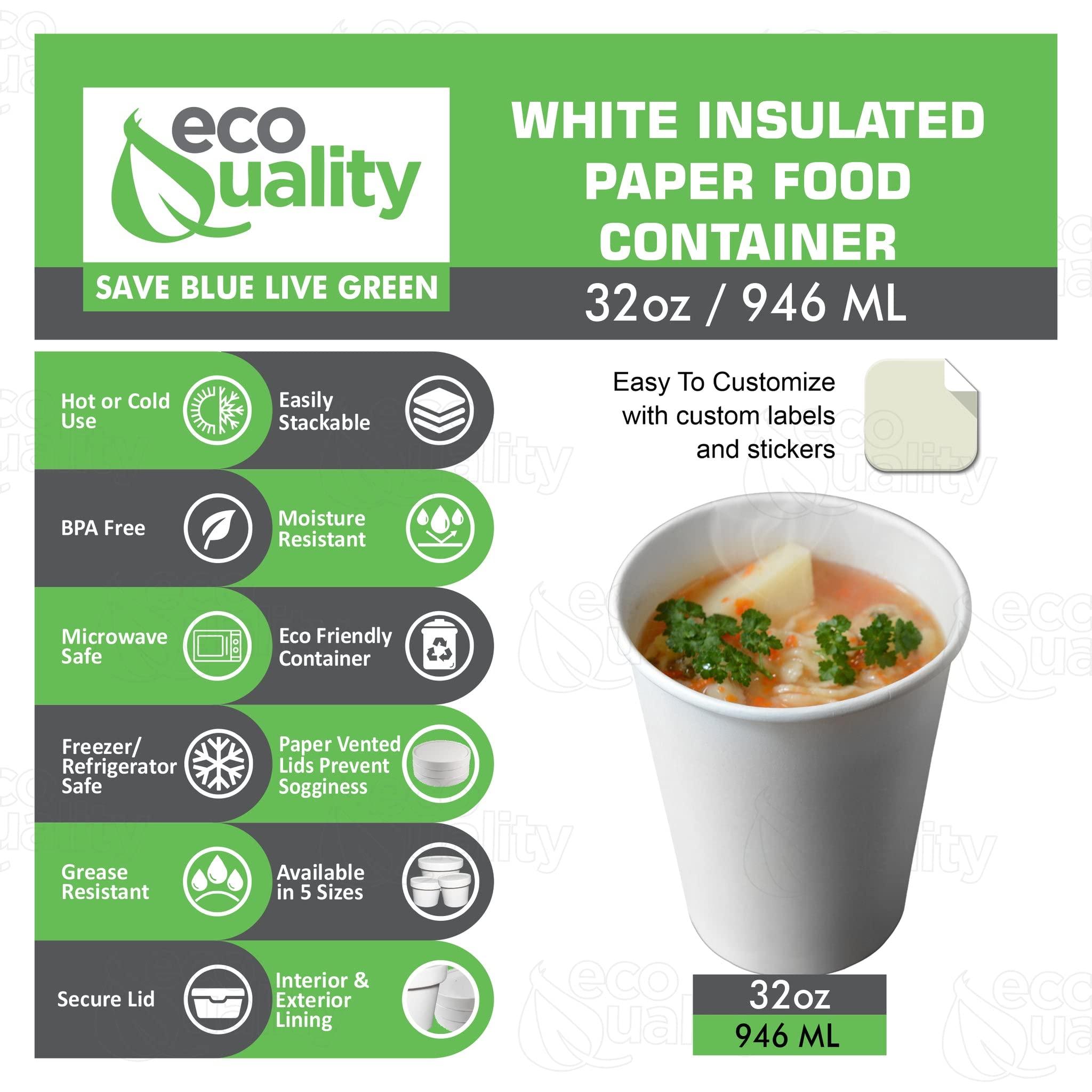 Eco-Friendly Disposable 32oz White Paper Soup Containers - Microwave & Freezer Safe Food Storage Bowls for Ice Cream, Frozen Yogurt, Desserts - Bulk Pack of 200 - Perfect for Takeout, Parties & Catering Events