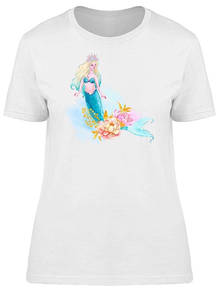 Blue Mermaid Princess Watercolor T-Shirt for Women - Casual Graphic Tee for Beach, Summer Outfits & Princess Theme Parties