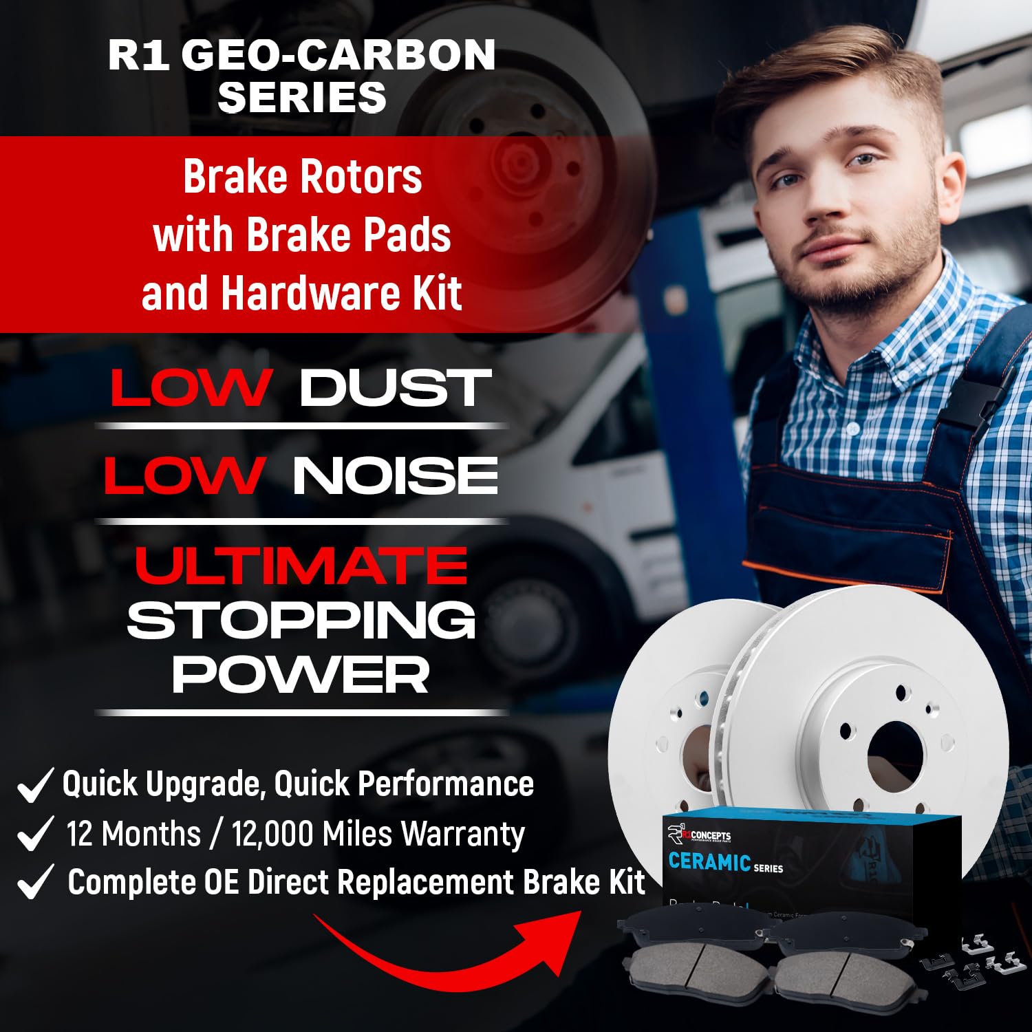 R1 Concepts Premium Front & Rear Brake Kit with Ceramic Pads & Rotors - CPB.56037.42 | Complete Brake System Upgrade for Smooth Stopping | Perfect for Daily Commuting, Highway Driving & Performance Vehicles