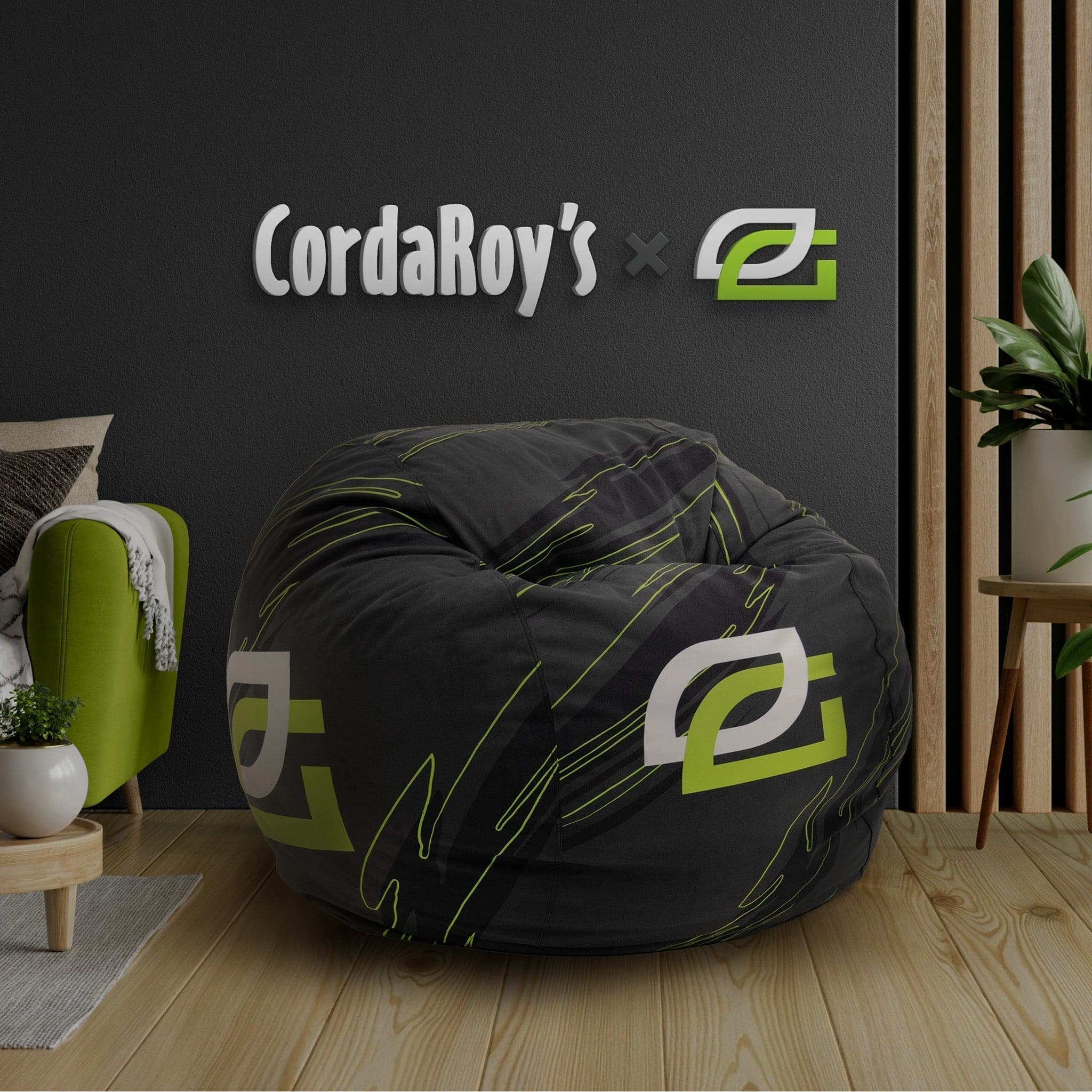 OpTic Gaming Bean Bag Chair by CordaRoy's - Convertible Faux Fur Gaming Chair for Adults & Teens - Perfect for Gaming Room, Bedroom, or Lounge