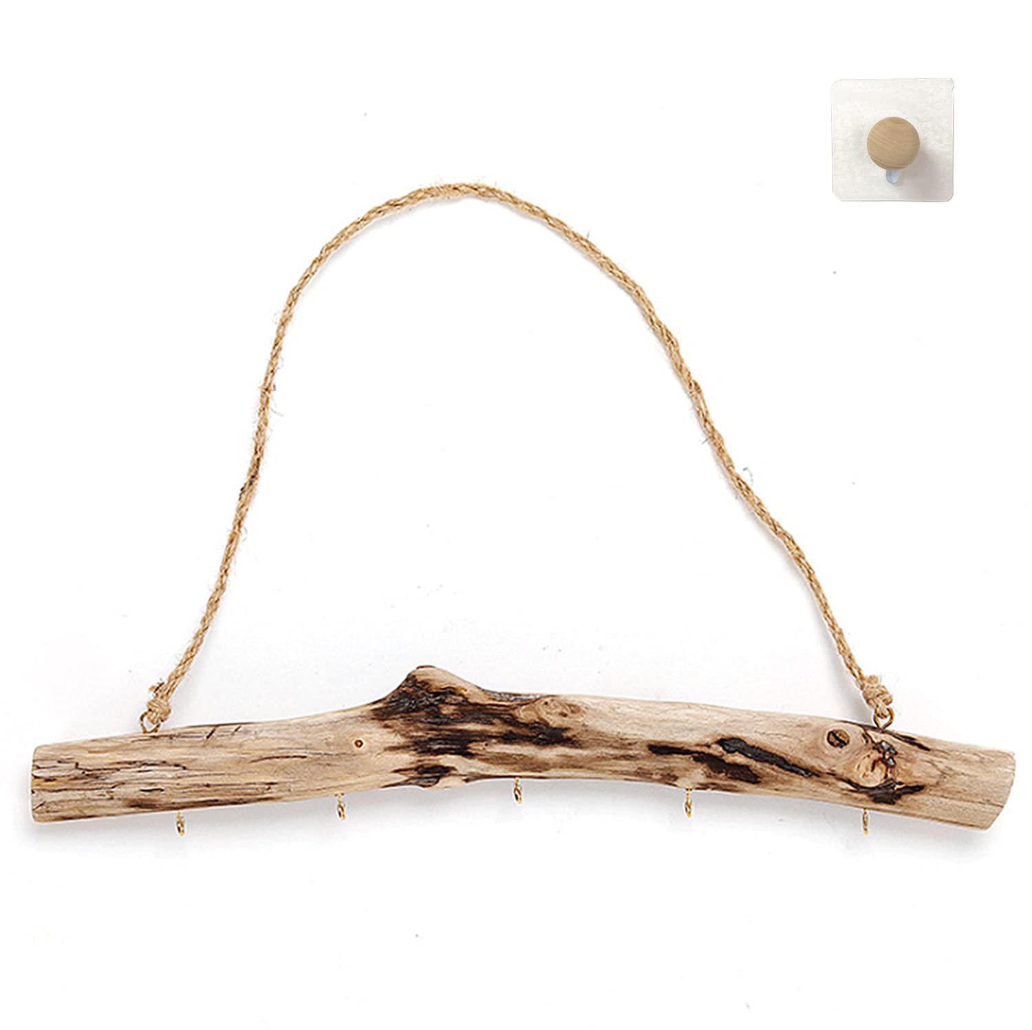 Natural Driftwood for Crafts - 15 Inch Decorative Driftwood Branches with 5 Hooks | Wall Hanging Decor, Jewelry Organizer | Perfect for DIY Home Decor, Beach Theme Parties & Boho Style Room Design