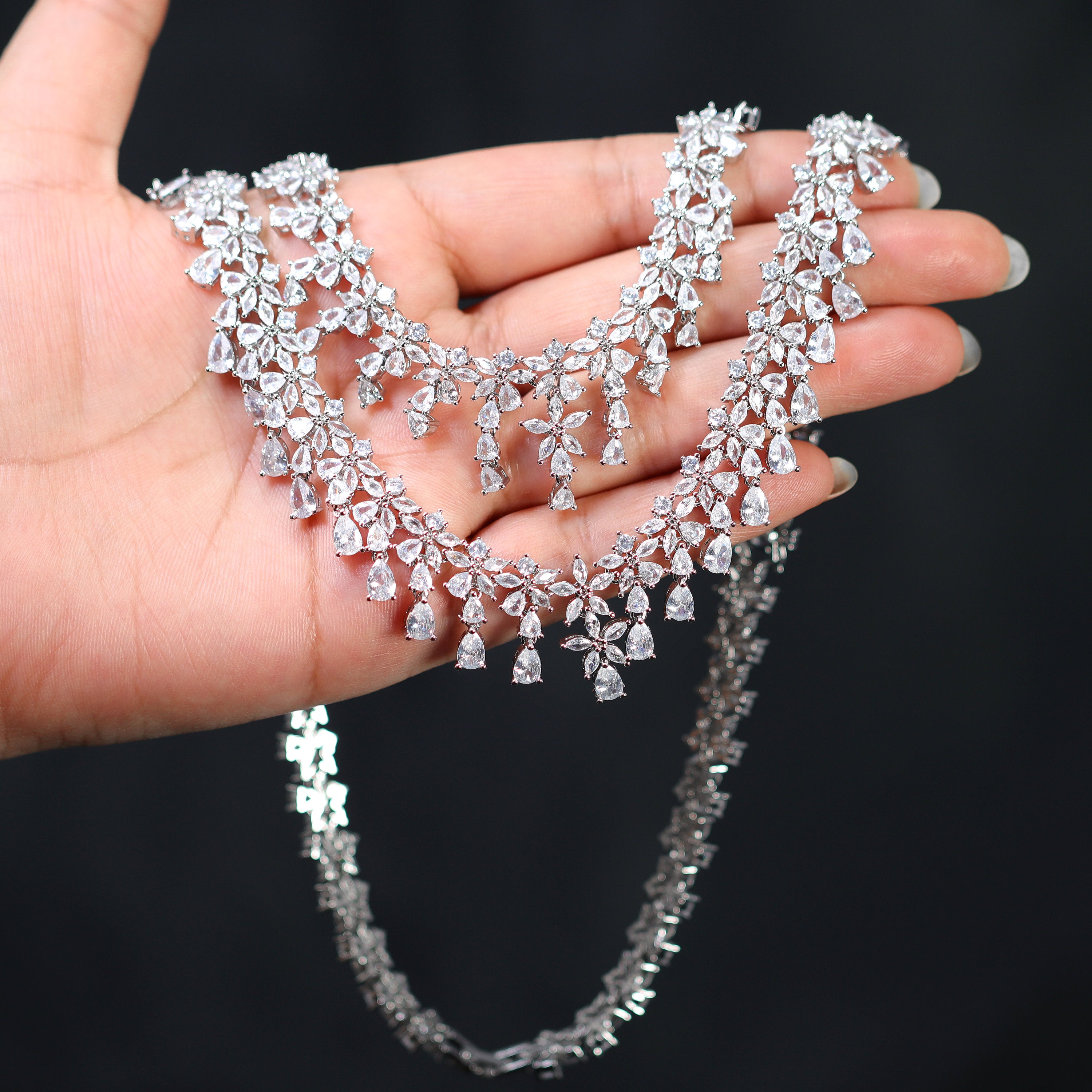 Swarovski Crystal Elegant Twin Strand Diamond Necklace Set - Wedding Bridal Jewelry for Women, Perfect for Bridal Party, Anniversary Gifts & Special Occasions