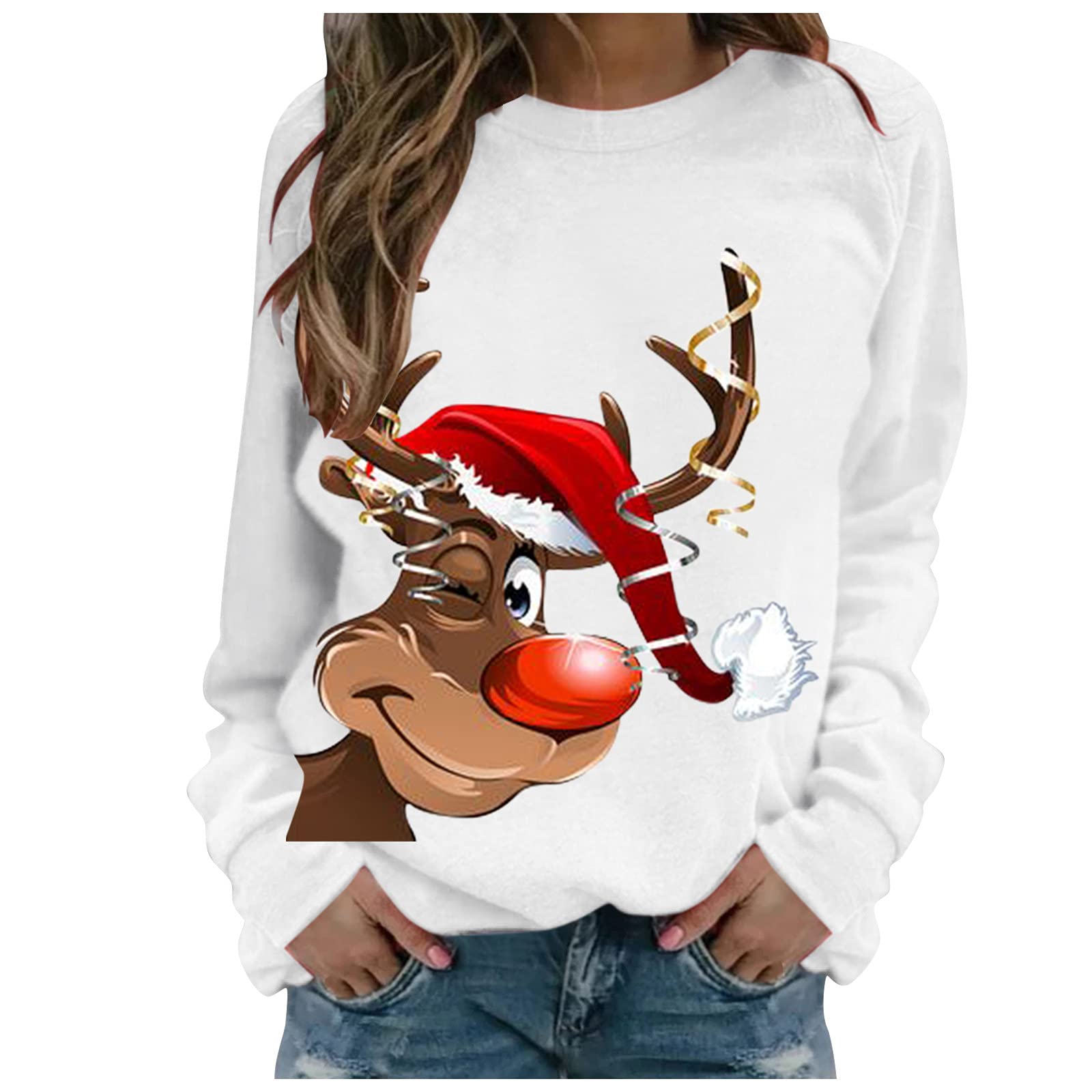 XTBFOOJ Women's White Sweatshirt Dress - Long Sleeve Printed V-Neck Zipper Pullover Casual Tunic Top | Perfect for Fall Layering, Weekend Outfits & Cozy Loungewear