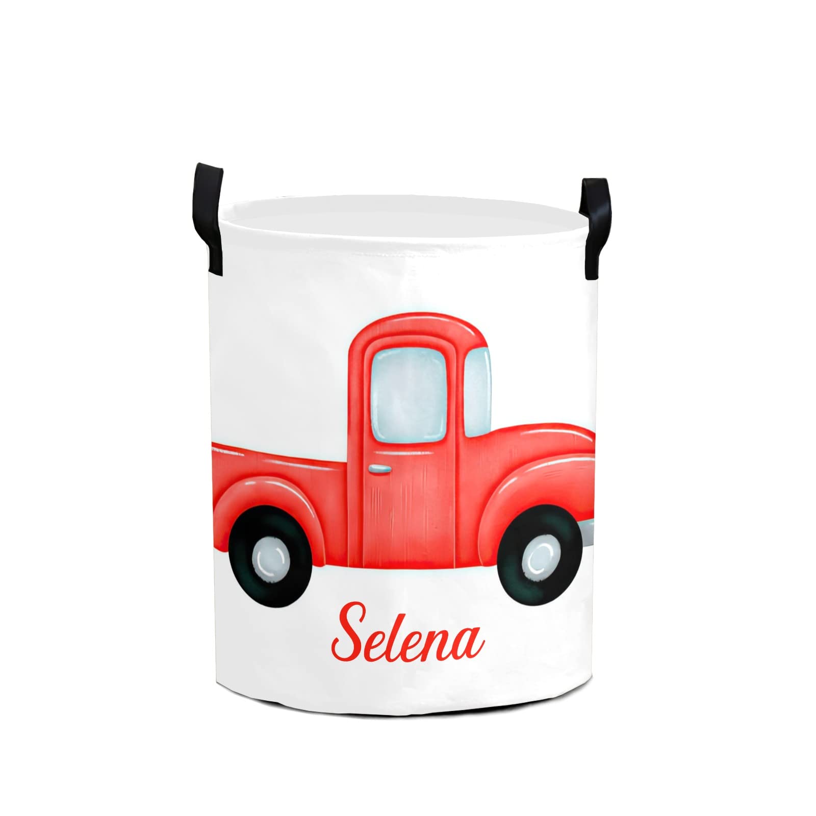 Personalized Red Truck Laundry Basket with Name - Waterproof Foldable Storage Bin for Clothes, Toys & Organizing - Perfect for Bathroom, Home, Office & Kids Room Decor