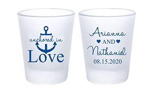 Personalized Anchor Wedding Shot Glasses - Frosted Nautical Wedding Favors for Guests in Bulk | Perfect for Beach Weddings, Nautical Themed Parties & Bridal Showers