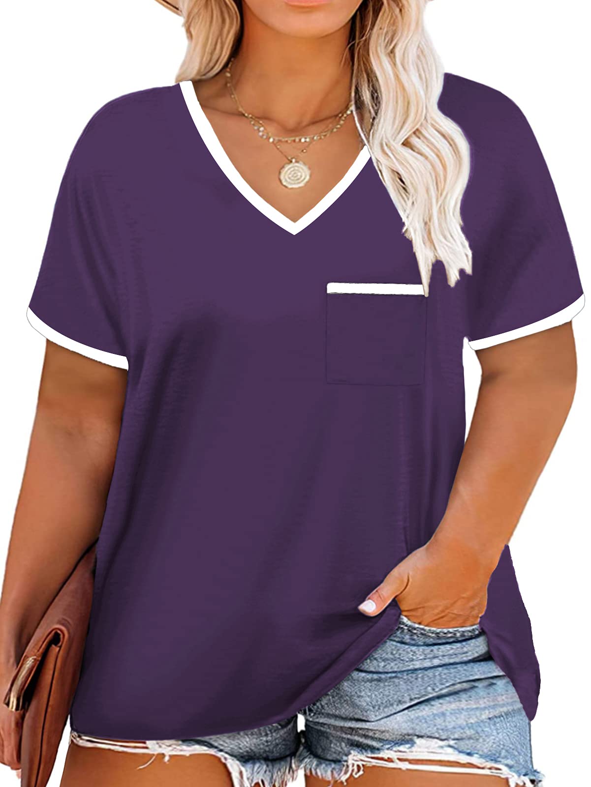 ROSRISS Women's Plus-Size Summer T-Shirts - Casual Short Sleeve Loose Tunic Tops for Everyday Wear | Perfect for Beach Outings, Shopping & Relaxing