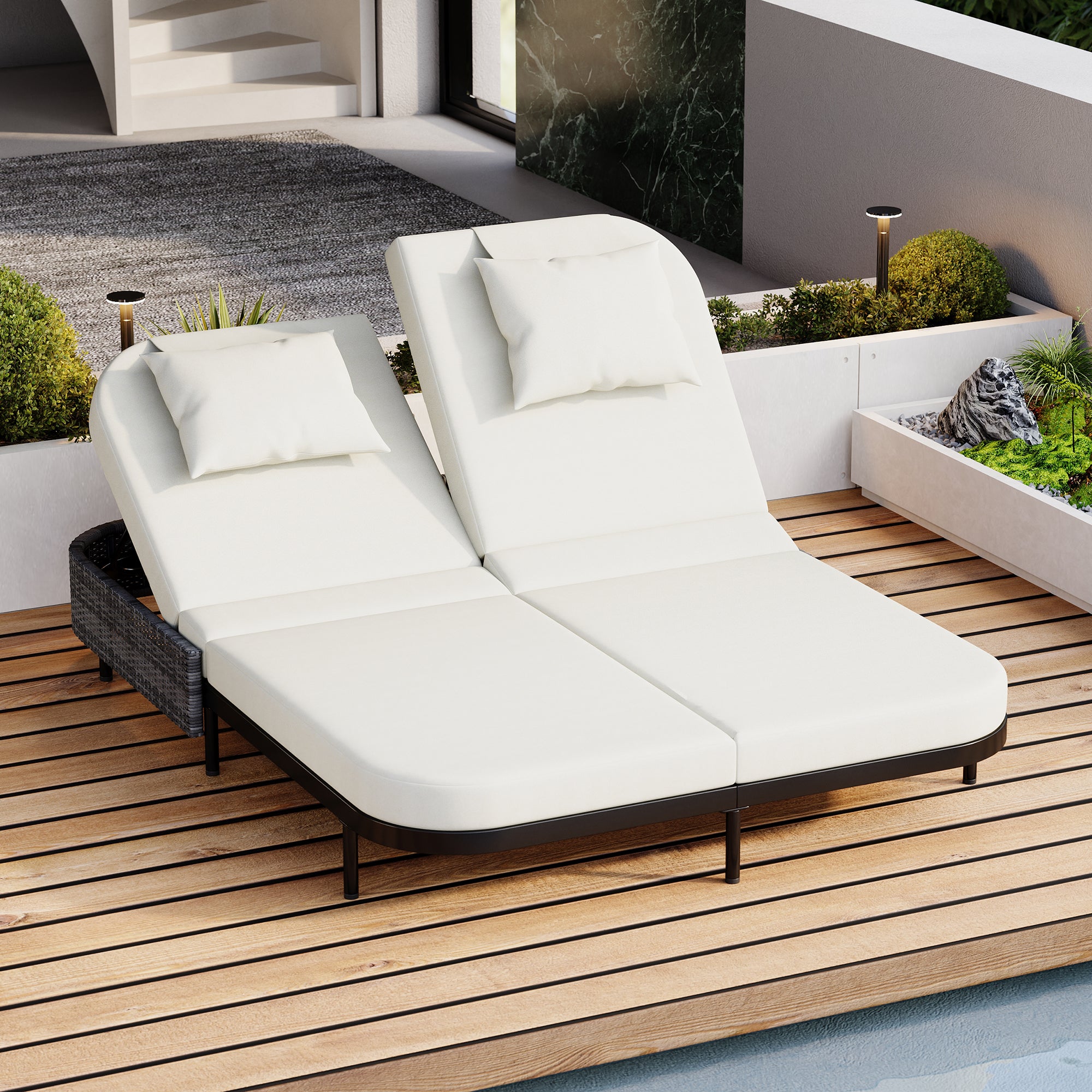 Outdoor Rattan Daybed with 5-Position Adjustable Backrest & Removable Cushions - Perfect for Patio, Garden, Backyard and Poolside Relaxation