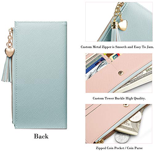 RFID Blocking Leather Wallet for Women - Slim Phone Clutch with Zipper Pocket & Credit Card Holder | Travel, Everyday Use & Gift for Ladies