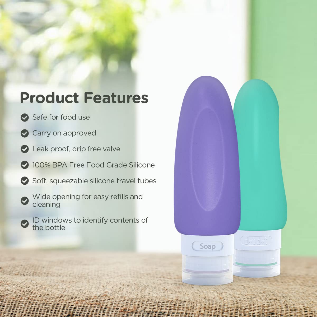 Dot&Dot Leak Proof Travel Bottles 4-Pack - 3oz TSA Approved Silicone Toiletry Containers for Shampoo, Conditioner & Liquids - Perfect for Air Travel, Gym & Vacation Essentials