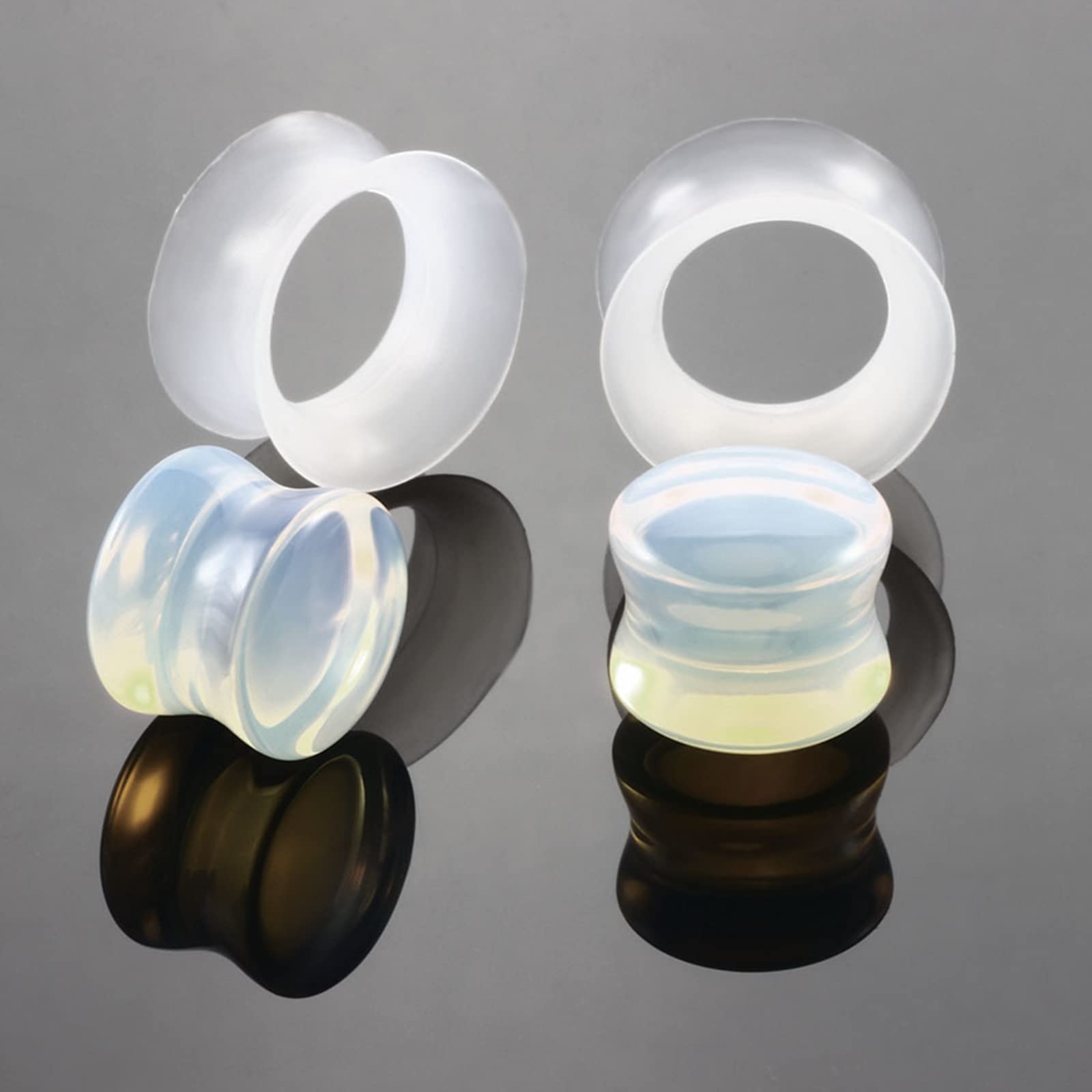 4PCS Silicone/Stone Ear Tunnel Plugs - Round Opal & Hoop Piercing Tunnels for Ear Stretching - Perfect for Gauges, Expander, and Unique Body Jewelry - Great for Everyday Wear, Parties, and Alternative Fashion Styles