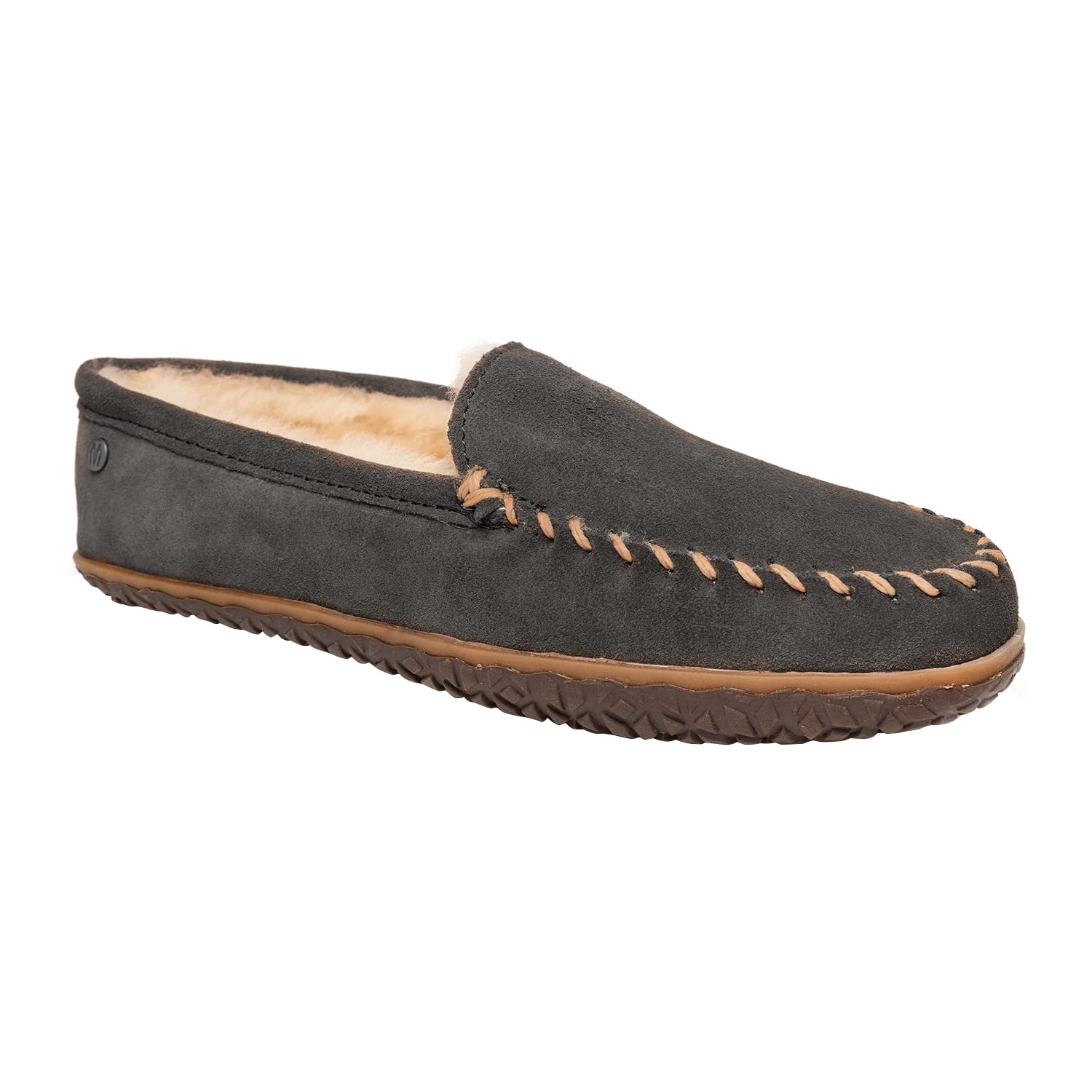 Minnetonka Tobie Men's Suede Moccasin Slippers - Fur Lined Sheepskin Indoor/Outdoor Shoes with Durable Sole | Cozy House Shoes for Winter & Casual Wear