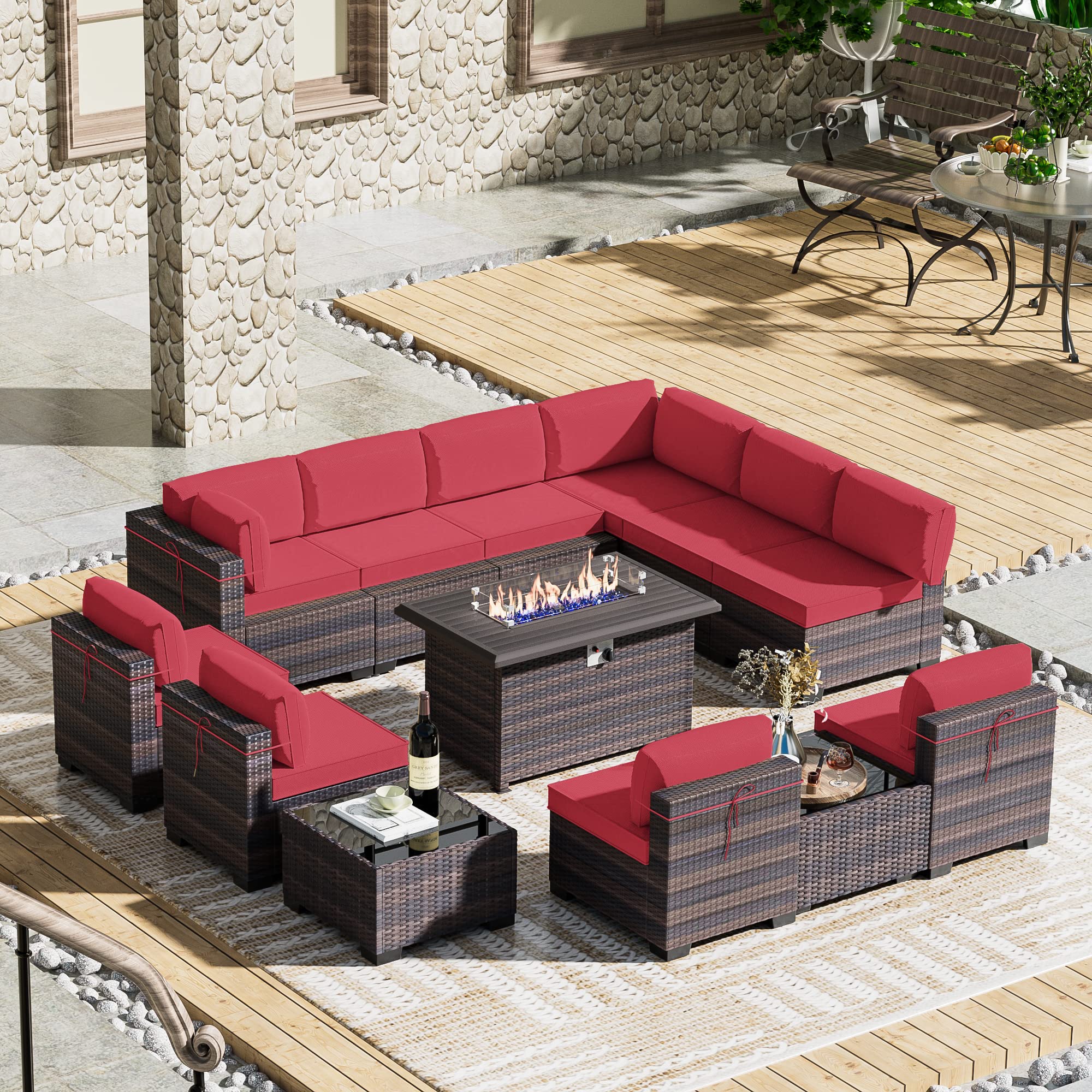 13-Piece Outdoor Patio Furniture Set with Propane Fire Pit Table - ETL Approved 43