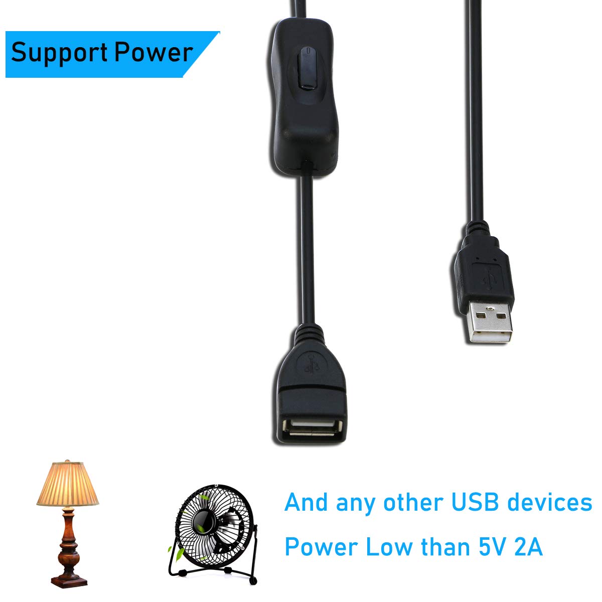 RIITOP USB Extension Cable with ON/OFF Switch - 3.3ft Male to Female USB 2.0 Extender for Headphones, LED Lights, Keyboards, Webcams (2-Pack) - Perfect for Home Office, Gaming Setup & Smart Devices