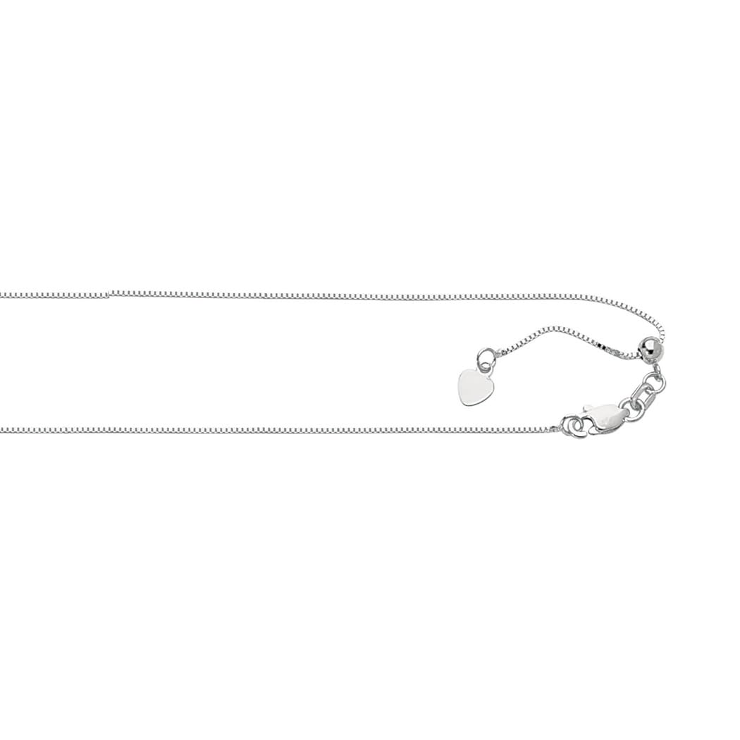10K White Gold Adjustable Box Chain Necklace for Women - 22