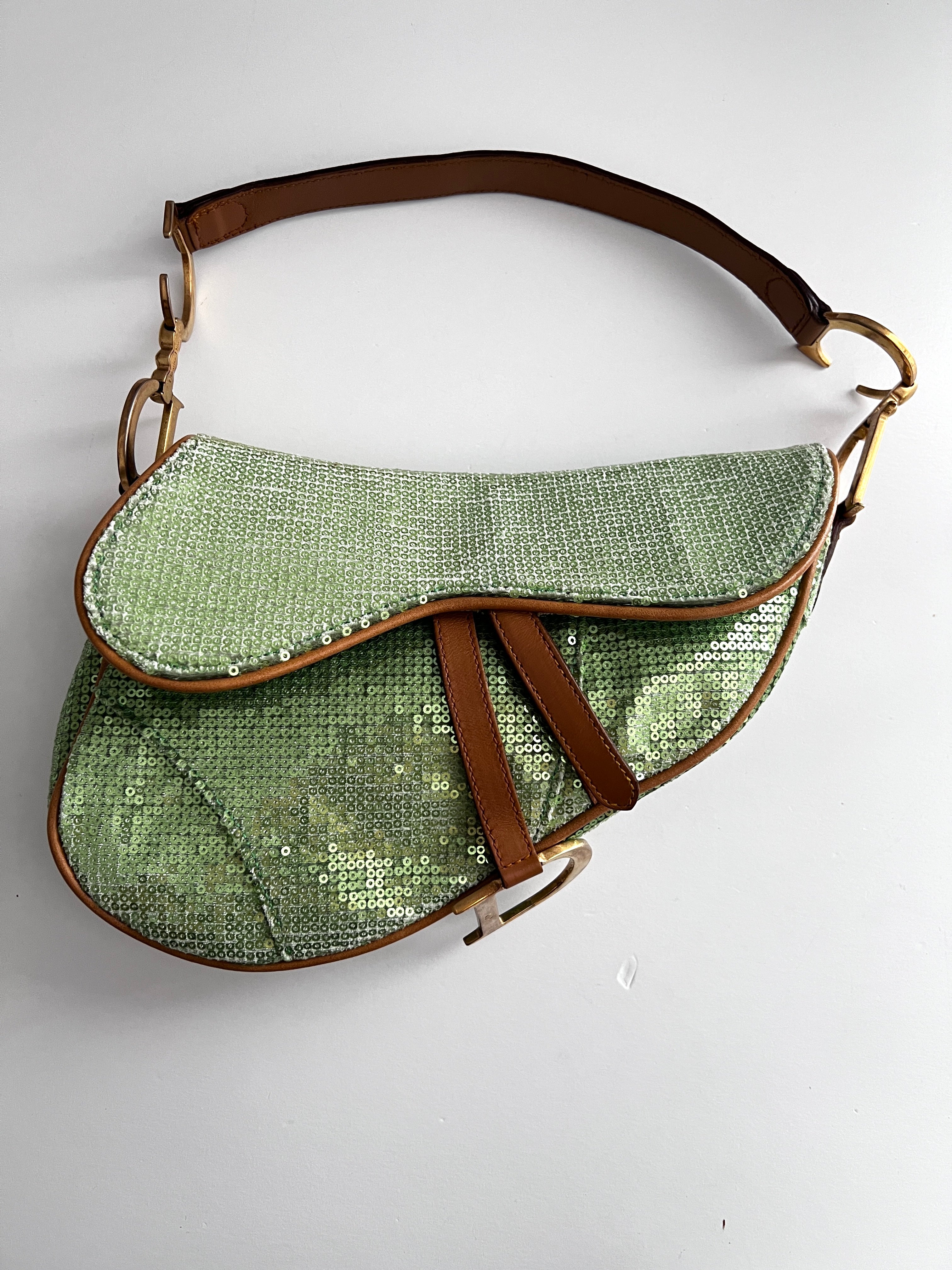 Dior Green Sequin Saddle Bag - Luxury Designer Handbag for Women | Perfect for Parties, Weddings & Evening Events
