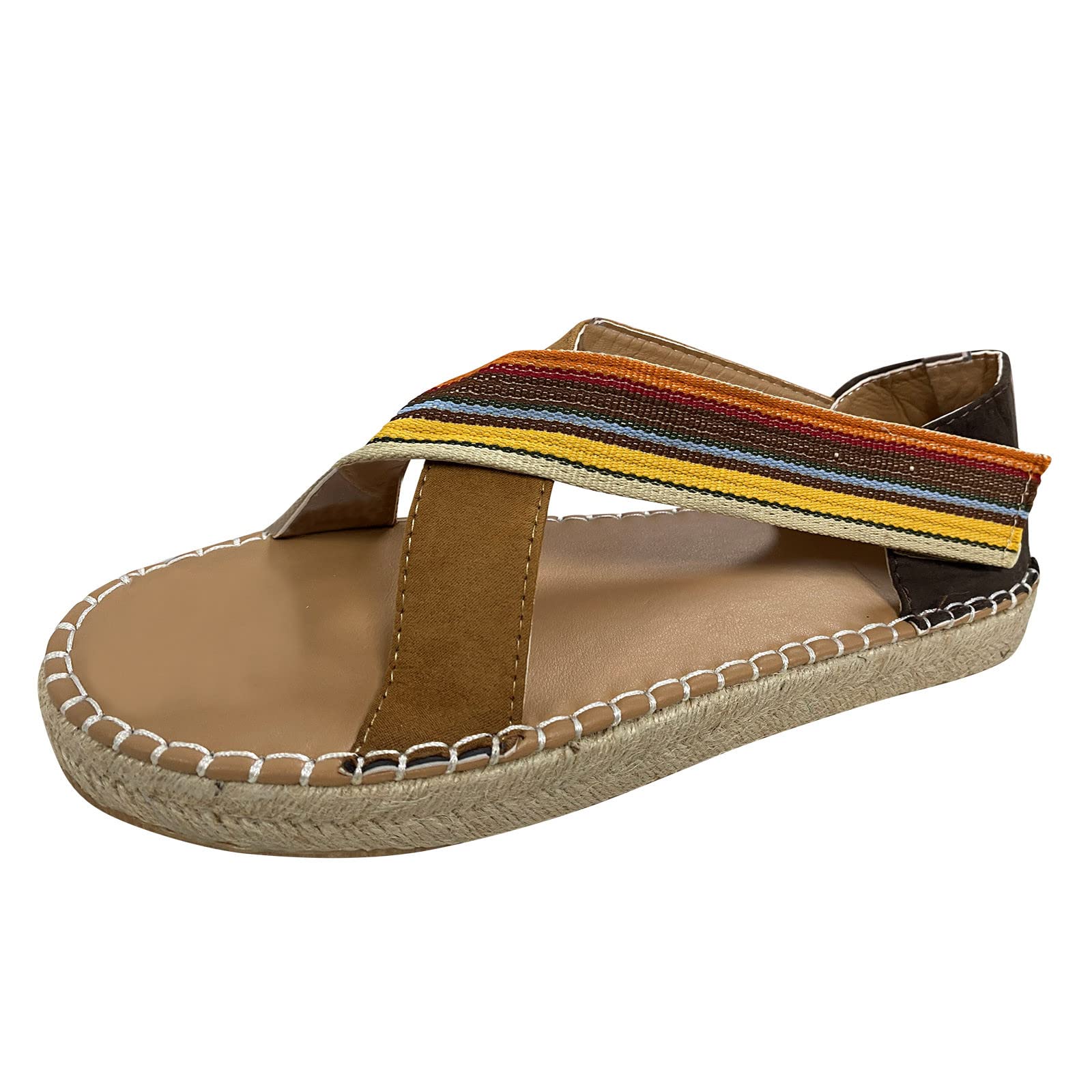 Women's Fashion Knit Straw Stripe Canvas Platform Wedge Sandals - Comfortable Block Heel Summer Shoes for Beach, Vacation & Casual Outings