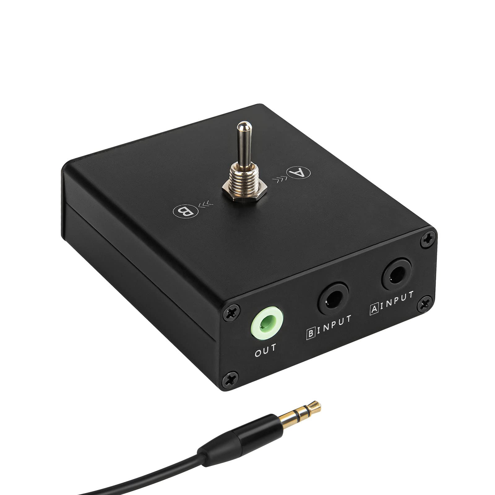 3.5mm Audio Switcher 2-Port Headphone Splitter Box (2-in-1 Out / 1-in-2 Out) - Manual Selector Adapter with 47.2 inch (120cm) Aux Cable - No Power Needed for Home Theater, Gaming & Studio Audio Setup