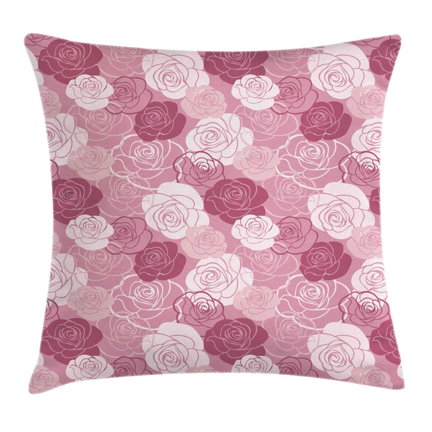 Ambesonne Floral Throw Pillow Cover 28x28 Inches - Soft Pastel Rose Flowers & Petals Nature Print, Decorative Square Cushion Case for Sofa, Bed, Living Room - Romantic Home Decor Gift Idea