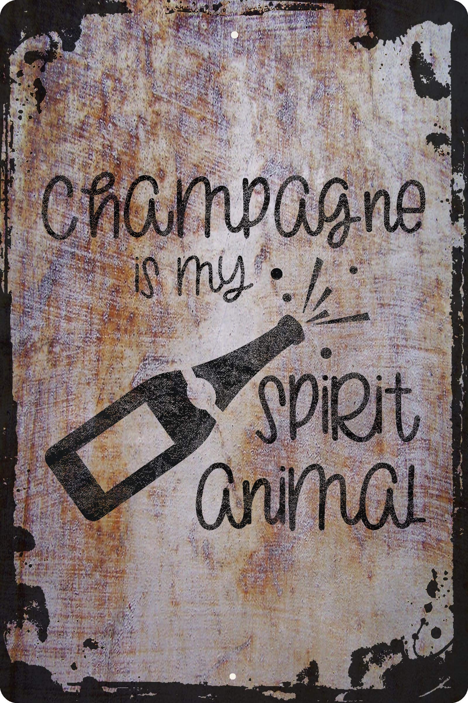 Funny Alcohol Wall Sign - 'Champagne is My Spirit Animal' Poppin Bottles Quote - Decorative Art for Home Bar, Man Cave & Party Decor - Unique Gift for Wine Lovers