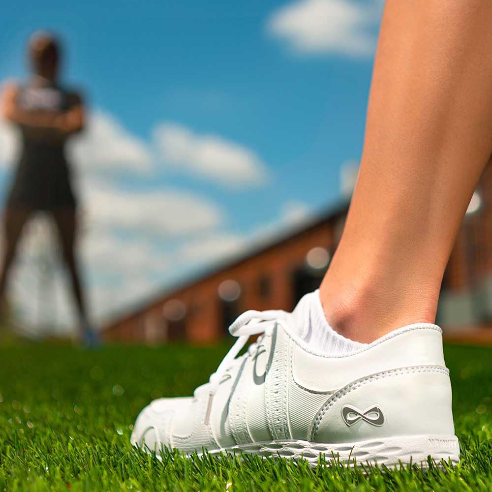 Nfinity Cheer Shoes - Women's Rival 2 White Synthetic Leather Cheerleading Sneakers - Lightweight Athletic Shoes with Ultimate Grip for Competition & Practice - Perfect for Cheerleading, Gymnastics & Dance Training