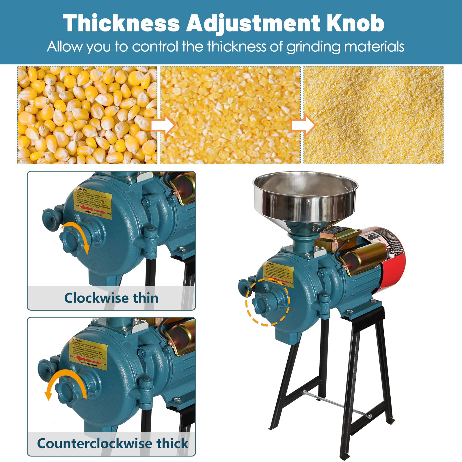 NAIZEA 3000W Commercial Electric Grain Mill - Heavy Duty Wet & Dry Cereals Grinder for Corn, Wheat, Flour - Perfect for Bakeries, Restaurants & Home Use