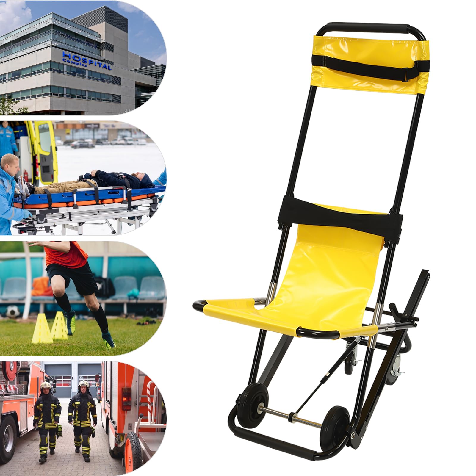 **Foldable Manual Stair Lift Chair with Wheels - Yellow Mobility Aid for Elderly & Disabled - Ideal for Home Stair Climbing Assistance**