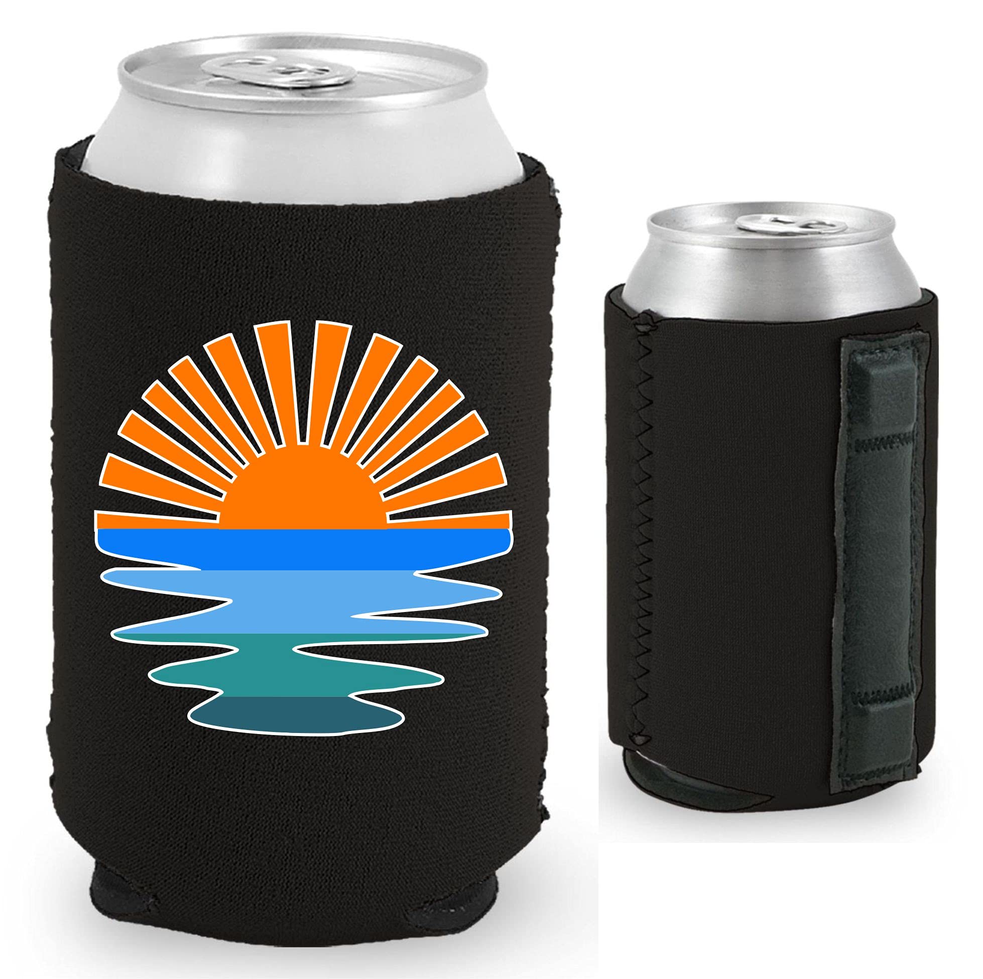 Retro Sunset Magnetic Can Cooler (2 Pack, Black) - Keep Drinks Cold at Beach, Pool Parties & Outdoor Events