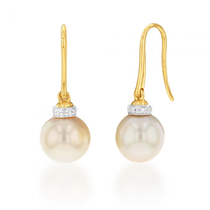 9ct Golden South Sea Pearl and Diamond Stud Earrings for Women - Elegant Jewelry Gift for Weddings, Anniversaries & Special Occasions
