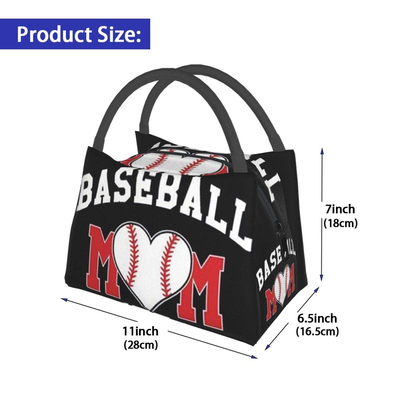 Insulated Baseball Mom Lunch Box Cooler Tote Bag - Thermal Food Organizer for Women & Moms - Perfect for School, Work, Picnics & Sports Games