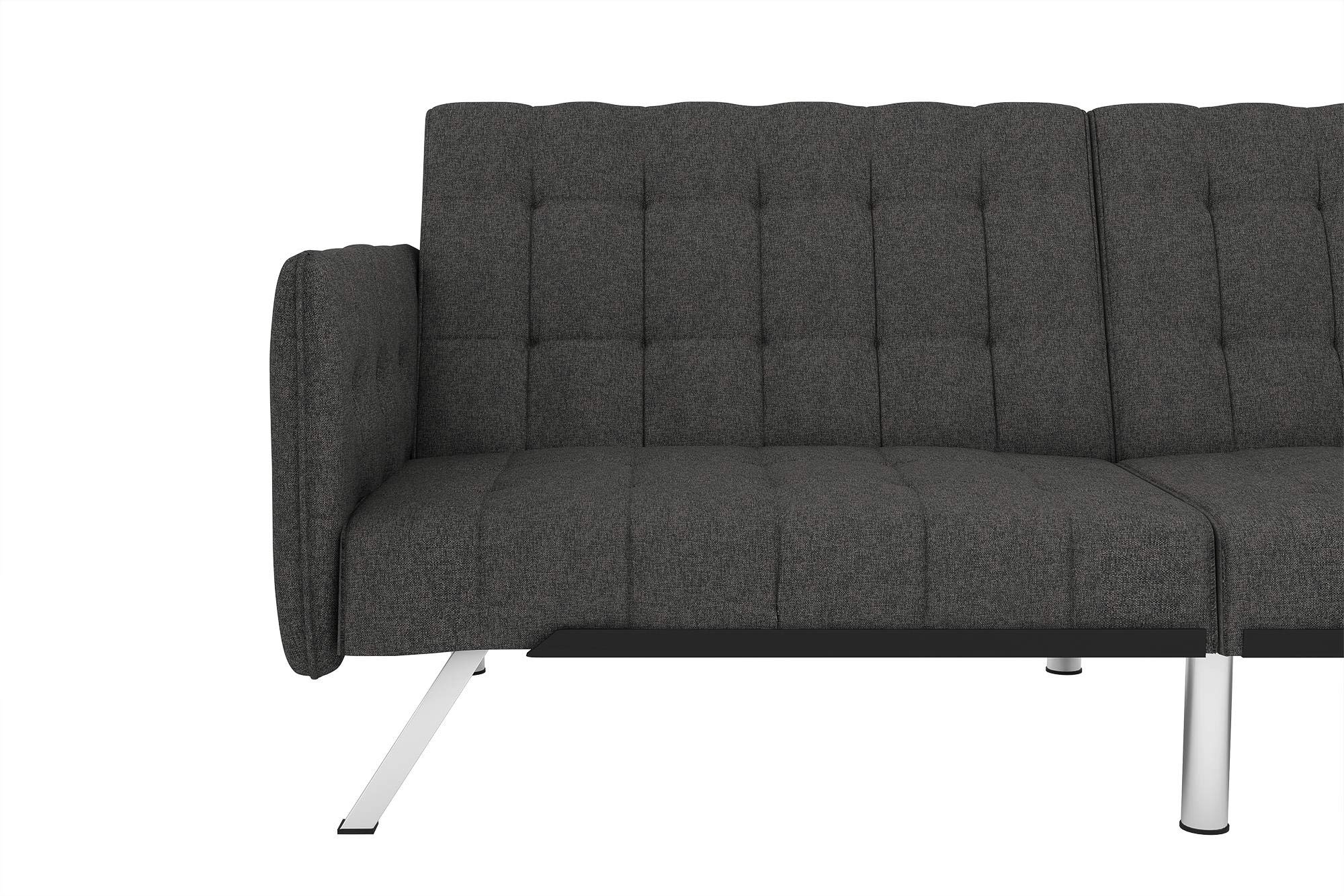 DHP Emily Convertible Futon and Sofa Sleeper - Grey Linen Upholstered Multi-Functional Couch Bed for Small Spaces | Perfect for Apartments, Guest Rooms & Home Offices