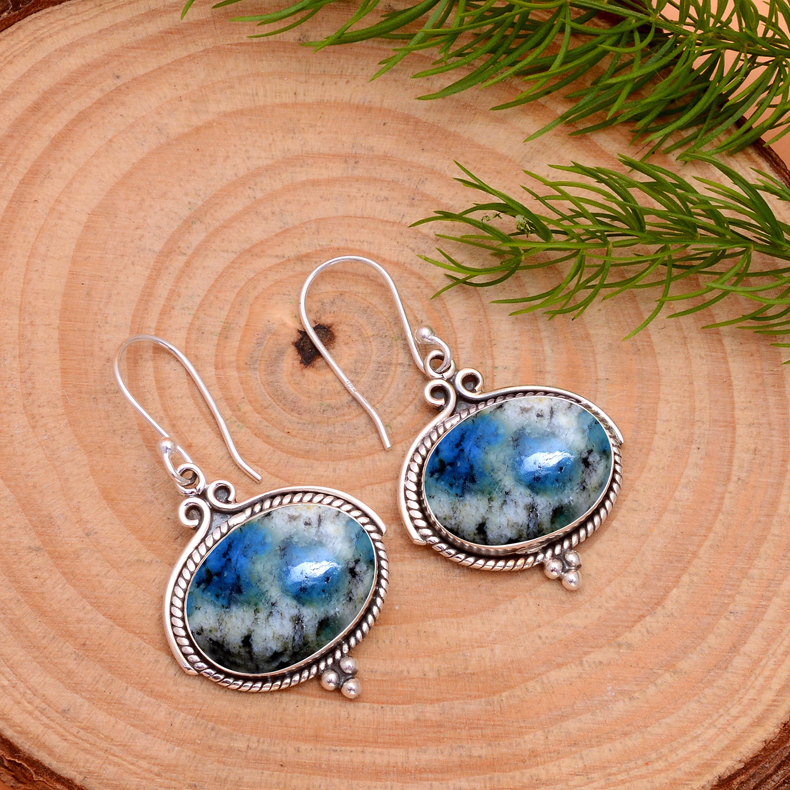 Veracity Jewelry K2 Jasper Earrings for Women - 925 Sterling Silver Handmade Dangle Earrings with Multi-Color K2 Jasper Gemstone - VSE-45 | Elegant Gift for Birthdays, Anniversaries & Special Occasions