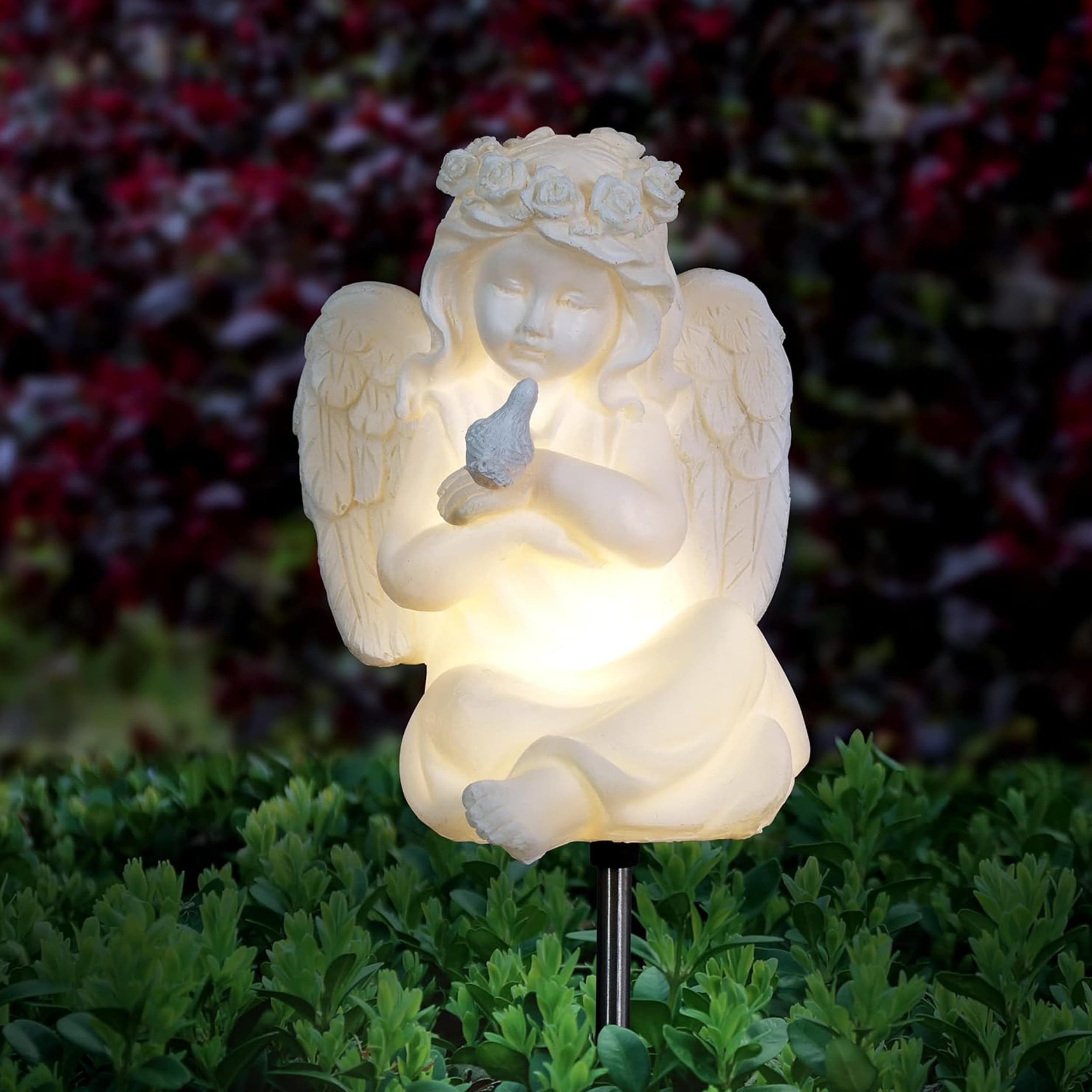 Exhart Solar Garden Lights - Decorative Little Girl Angel LED Stake for Outdoor Yard & Pathway Decor, 5x5x30 Inch - Perfect for Patio, Lawn, and Garden Lighting