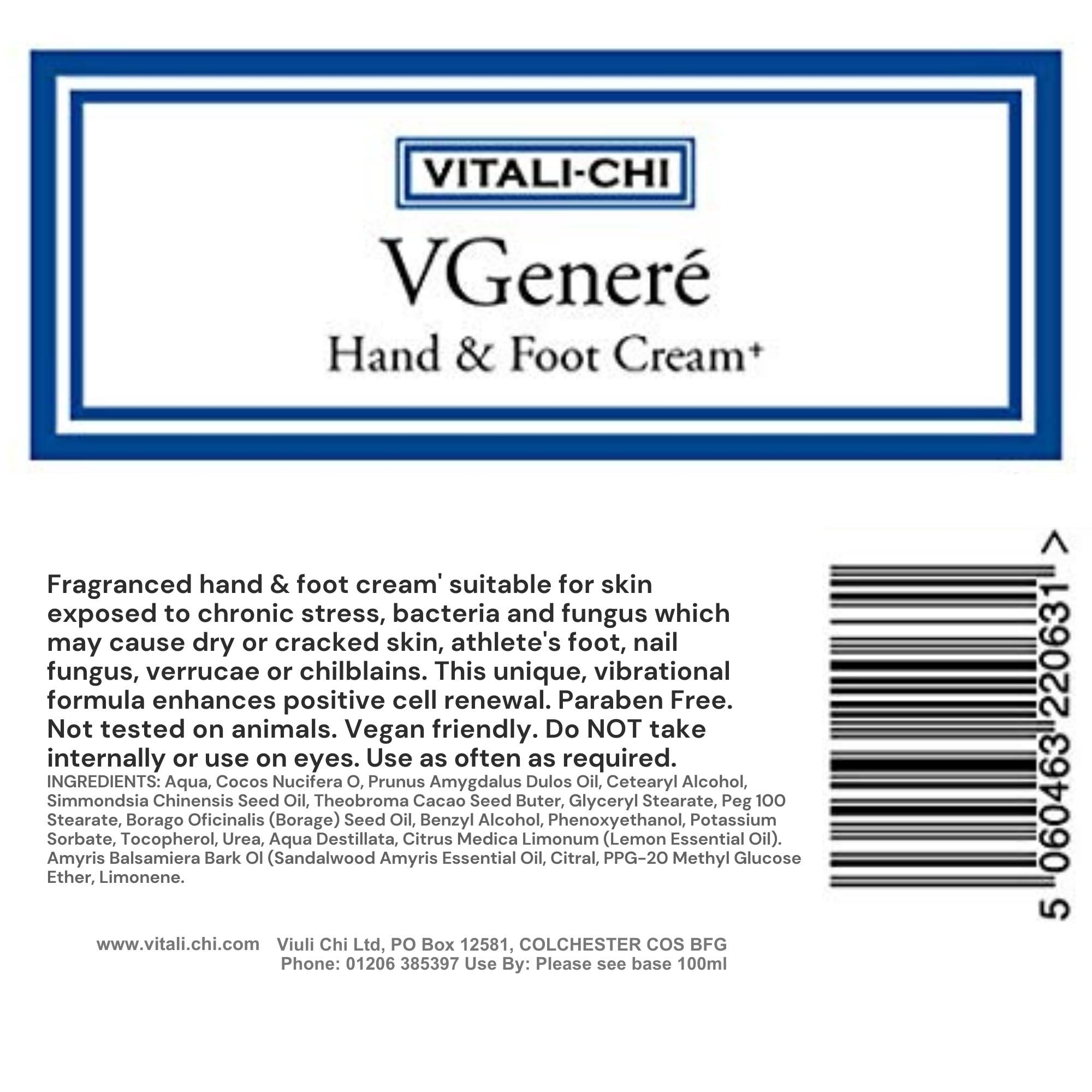 Vitali-Chi Hand & Foot Cream for Dry Cracked Heels - Moisturizing Treatment for Fungal Infections & Verrucae - 100ml - Perfect for Daily Foot Care & Cracked Heel Repair