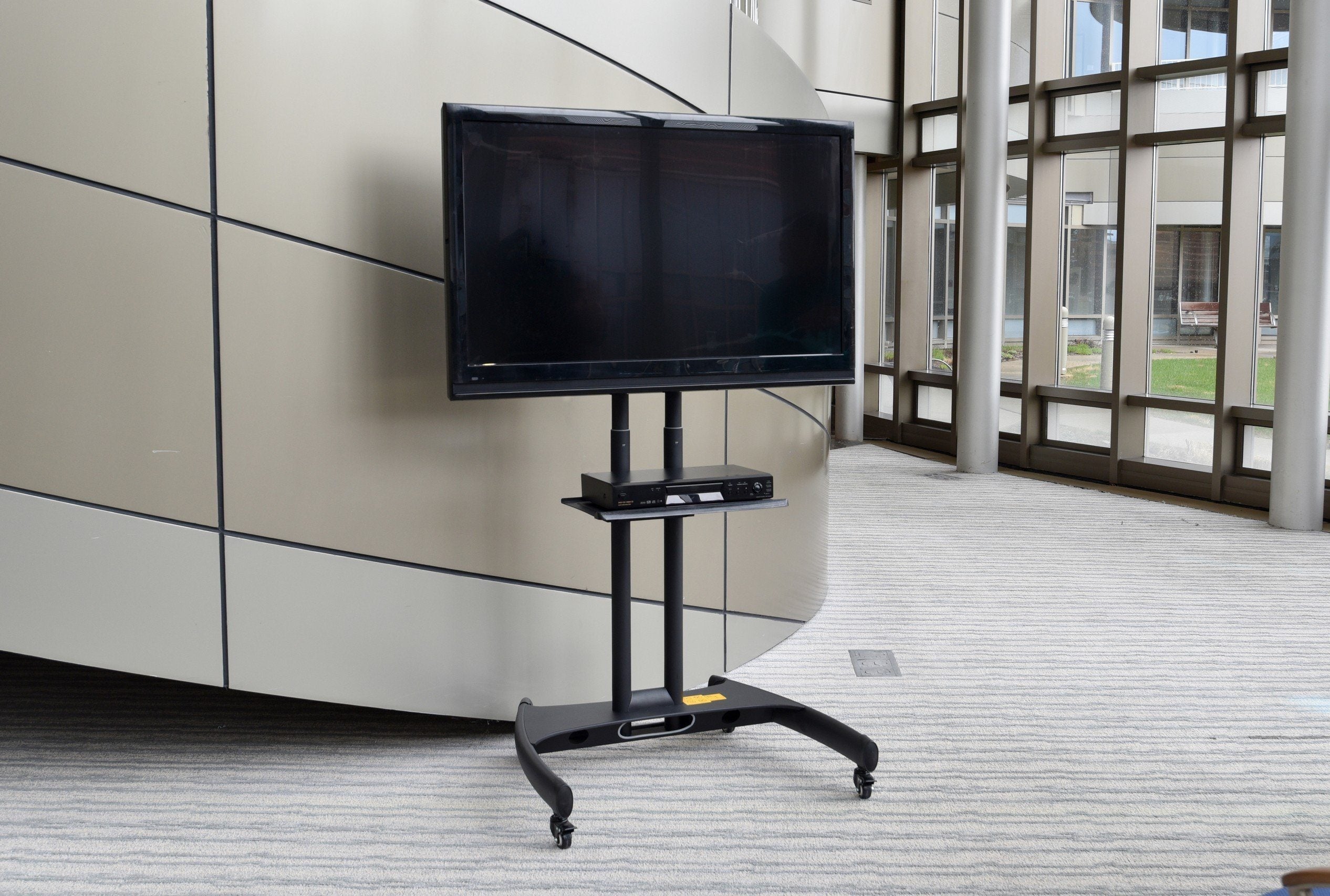 Adjustable Height Rolling Flat Panel Cart with Accessory Shelf - Mobile Workstation for Office, Classroom, or Home Organization - Luxor Brand