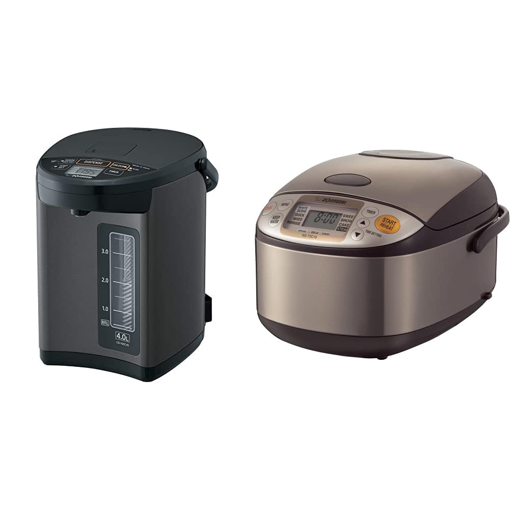 Zojirushi CD-NAC40BM 4.0L Micom Electric Water Boiler & Warmer (Metallic Black) & NS-TSC10 5.5-Cup Micom Rice Cooker with Warmer (1.0L) - Perfect for Home, Office & Tea Ceremonies