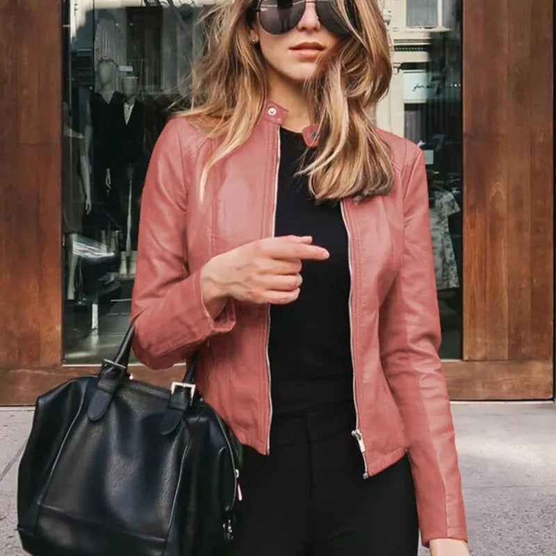 Women's Faux Leather Jacket - PU Motorcycle Biker Coat, Slim Fit Short Outerwear for Fall & Winter | Casual, Party, Night Out Fashion