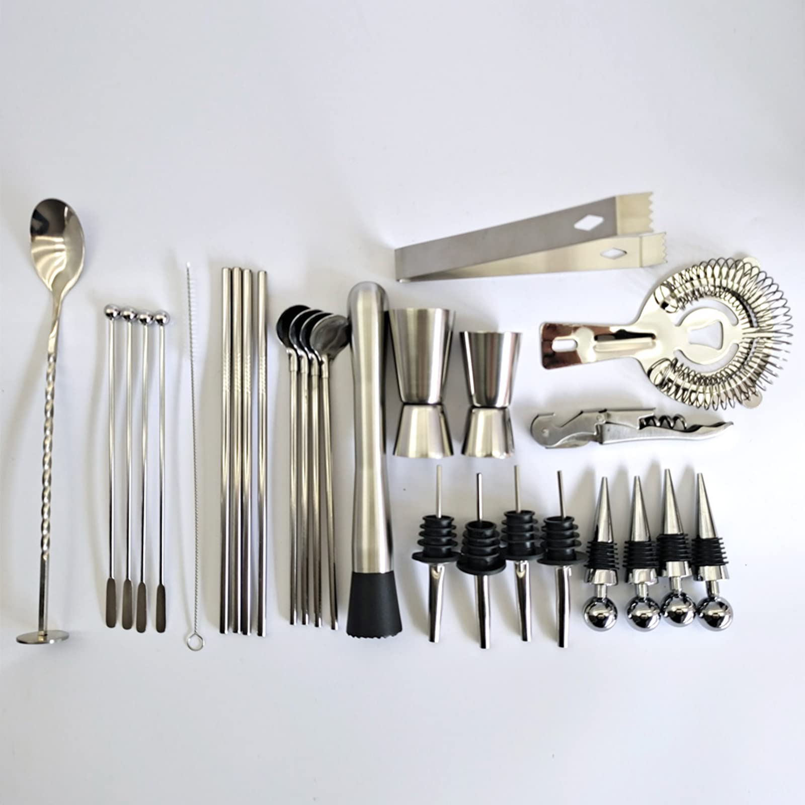30Pcs Professional Bartender Kit - Stainless Steel Cocktail Shaker Set with 360° Rotating Acrylic Stand - Complete Bar Tool Set for Mixing Drinks - Perfect for Home Bars, Parties & Cocktail Making