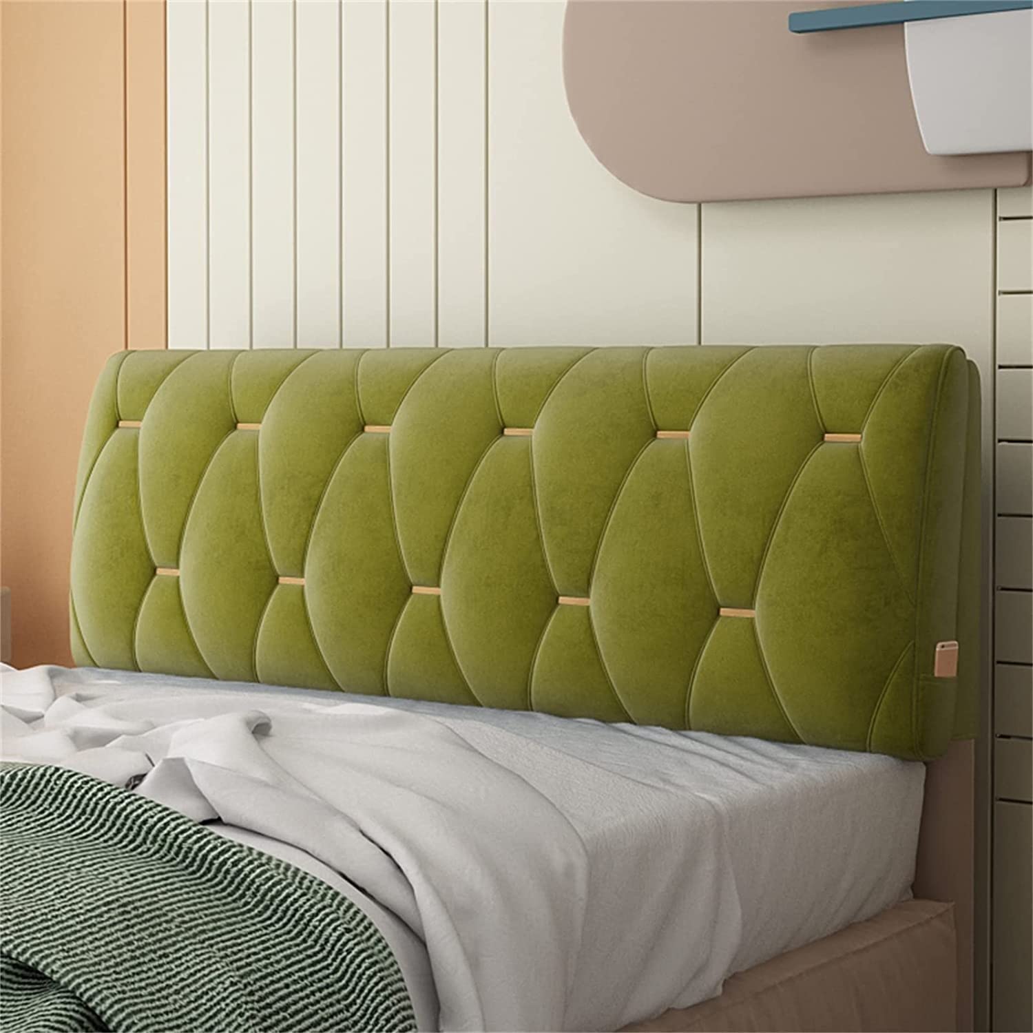 EROOLU Full Size Bed Rest Pillow - Large Washable Headboard Cushion with Removable Cover for Dorm Room, Daybed, Neck & Lumbar Support (Green, 53