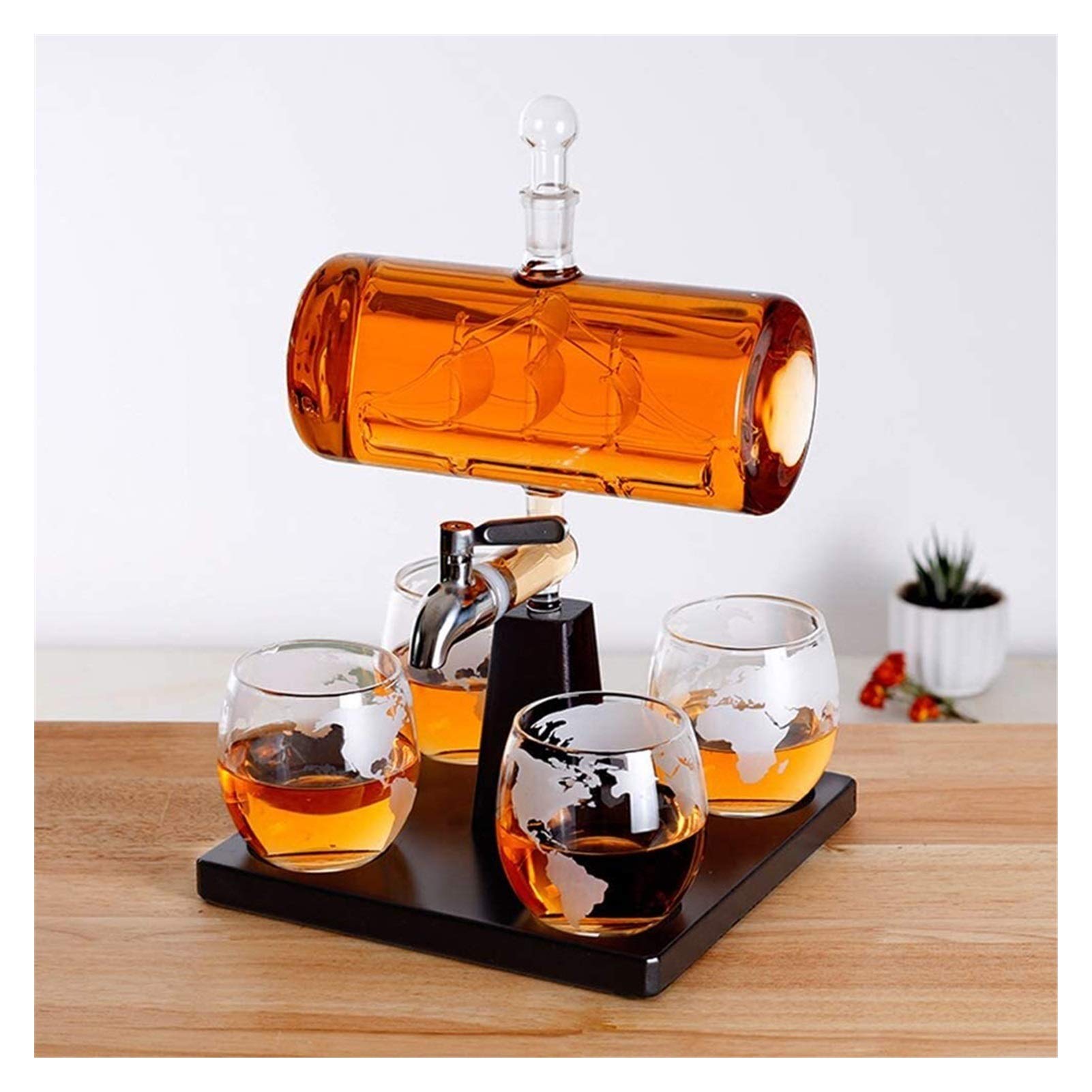 Premium Wine Decanter Set with 4 Crystal Globe Glasses - 1100ML Whiskey & Liquor Aerator Dispenser - Elegant Transparent Glass Decanter for Wine Tasting, Home Bar, Dinner Parties & Gifts