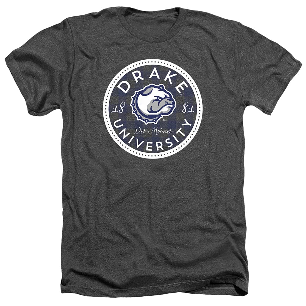 Drake University Official Plaid Badge Unisex Adult Heather T-Shirt - Charcoal Heather, Large - Comfortable College Apparel for School Spirit & Casual Wear