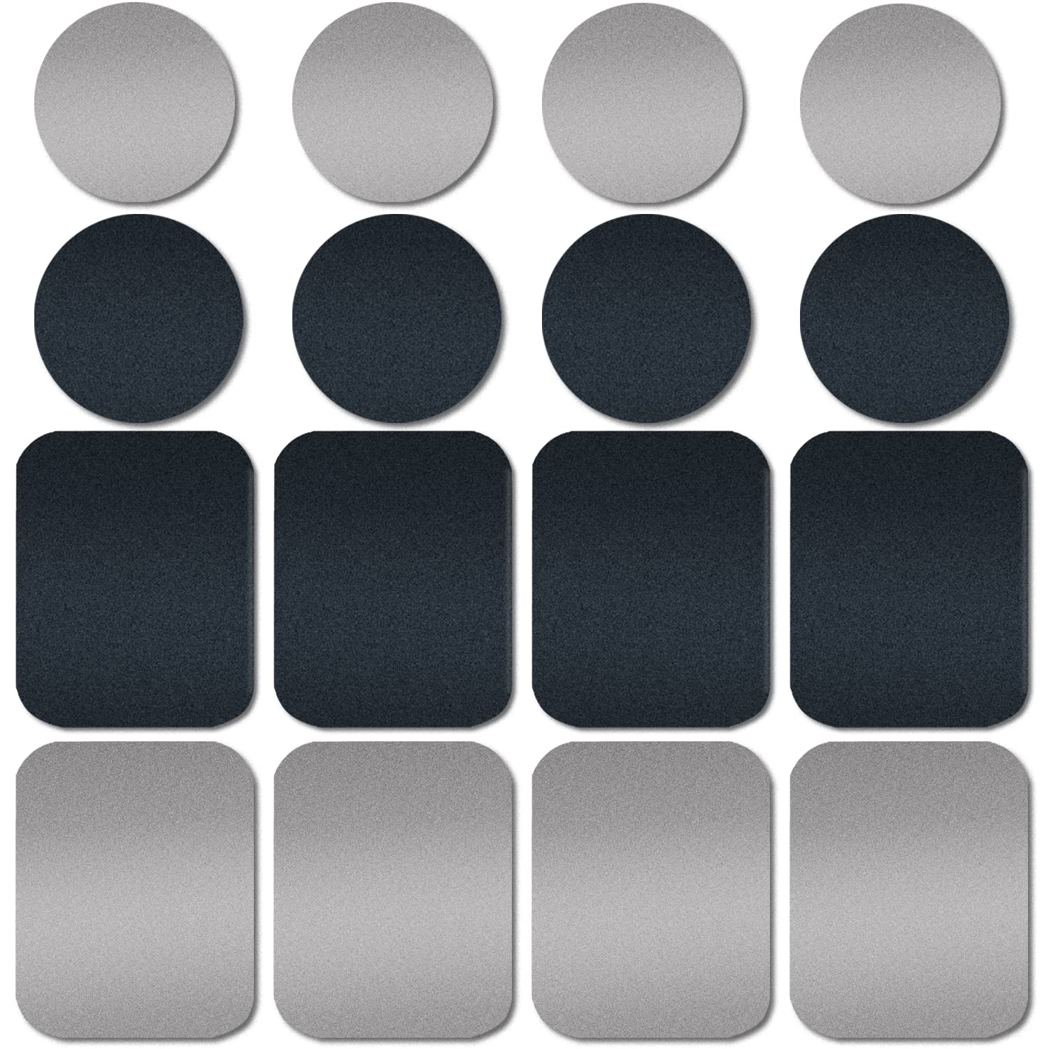 ACKLLR 16-Piece Magnetic Phone Car Mount Kit - 8 Rectangular & 8 Round Metal Plates with Strong Adhesive for iPhone, Samsung, GPS & Tablet - Compatible with Magnetic Car Holders (Black/Silver) - Perfect for Hands-Free Driving & Secure Device Mounting