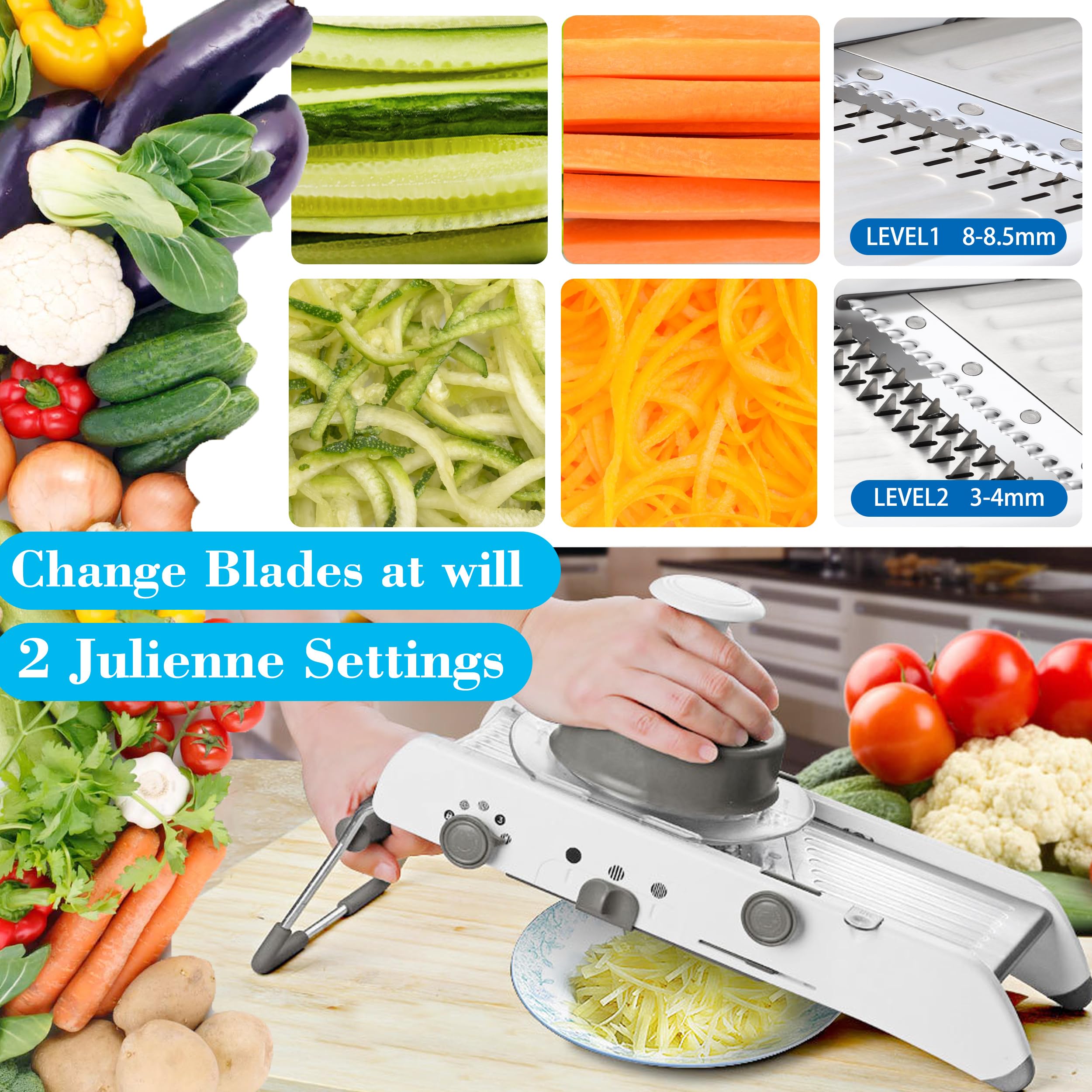Premium Stainless Steel Mandoline Slicer - Adjustable Vegetable & Potato Slicer with French Fry & Waffle Cutter | Professional Kitchen Mandolin for Perfect Slicing, Dicing & Julienne | Ideal for Salads, Meal Prep & Healthy Cooking