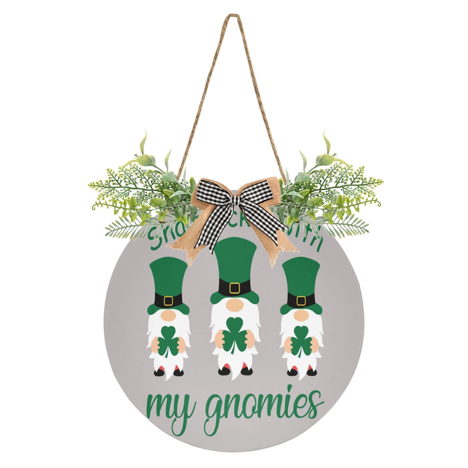 Shamrockin' with My Gnomies Round Wooden Welcome Sign - St. Patrick's Day Porch Decor, Farmhouse Wall Hanging, Holiday Housewarming Gift for Front Door, Seasonal Greeting Decor - Perfect for Irish-Themed Parties & Spring Home Decor
