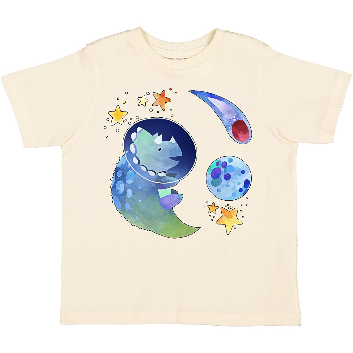 Inktastic Triceratops in Space with Planets and Stars Cute Dinosaur Toddler T-Shirt - Fun Graphic Tee for Kids, Boys & Girls - Perfect for Playdates, Birthday Parties & Everyday Wear